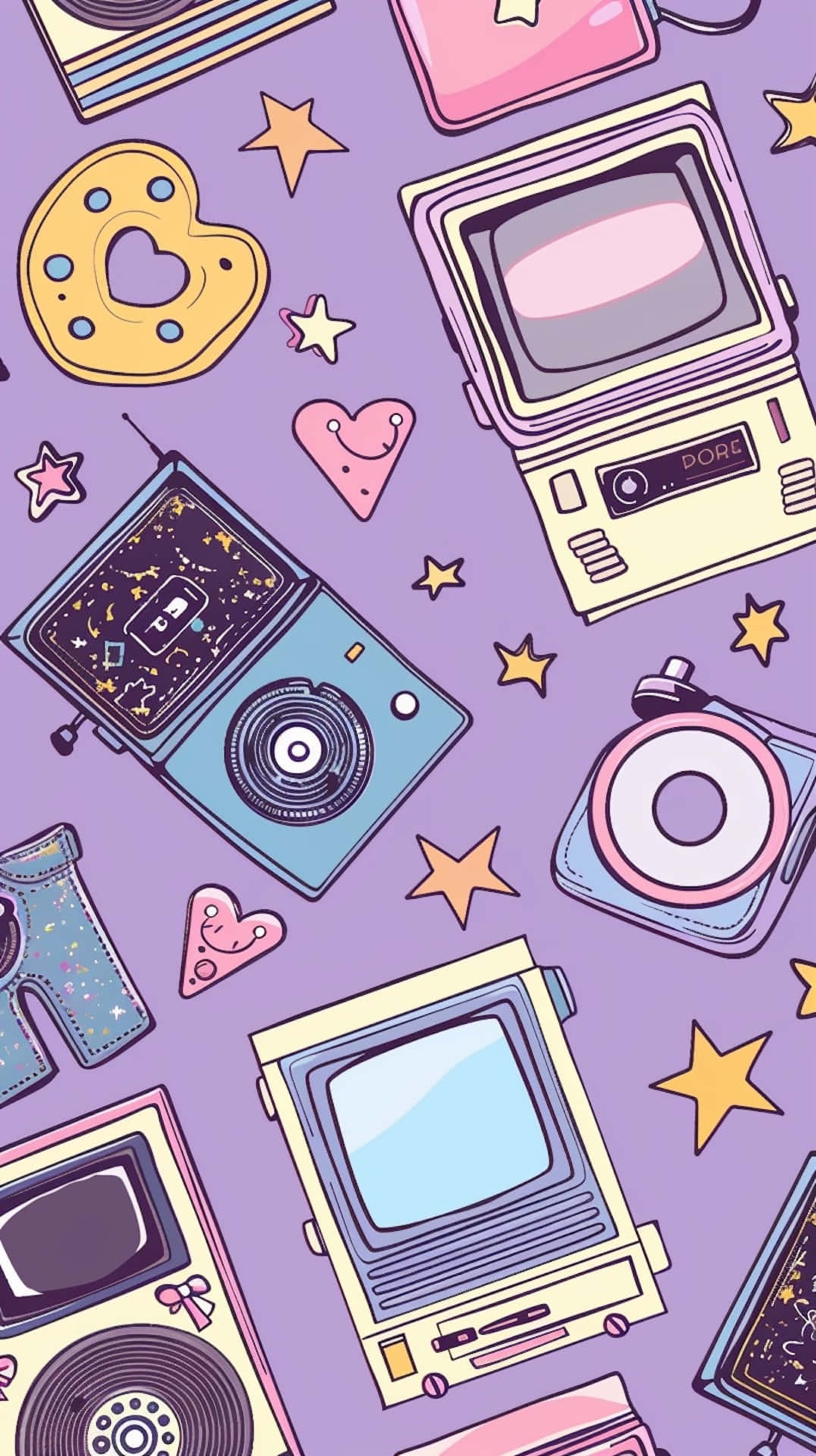 retro gaming consoles, cassette players, pastel colors, Full HD Phone Wallpaper