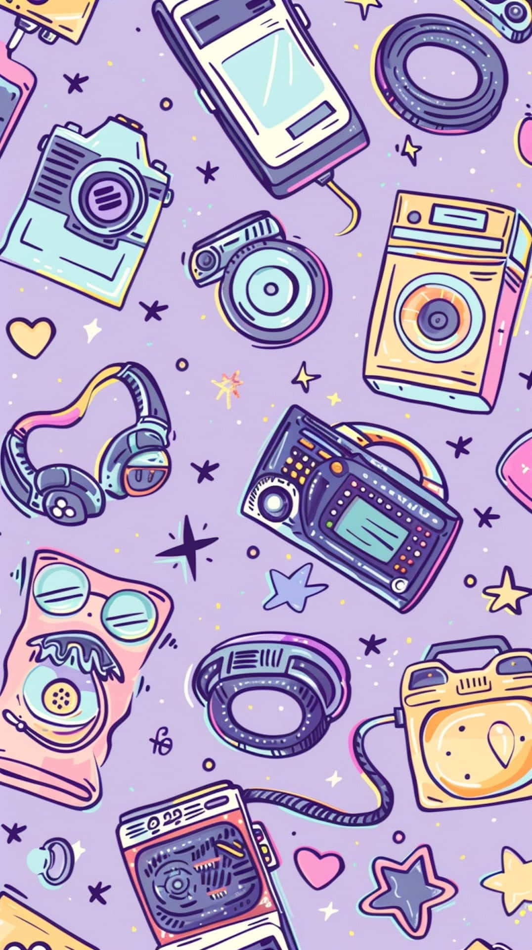 retro tech pattern, 00s Aesthetic, vibrant purple, Full HD Phone Wallpaper
