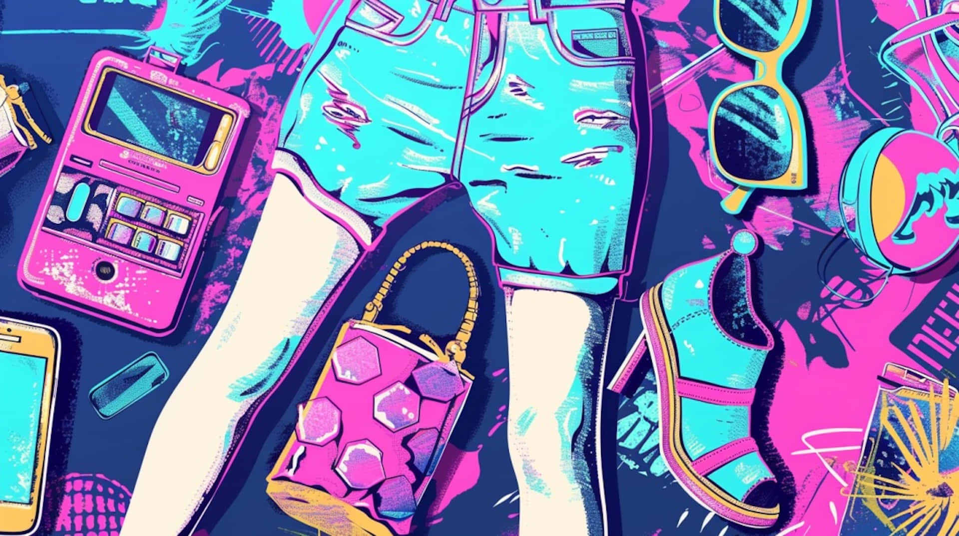 neon pink, cyan, ripped shorts, Full HD Desktop Wallpaper