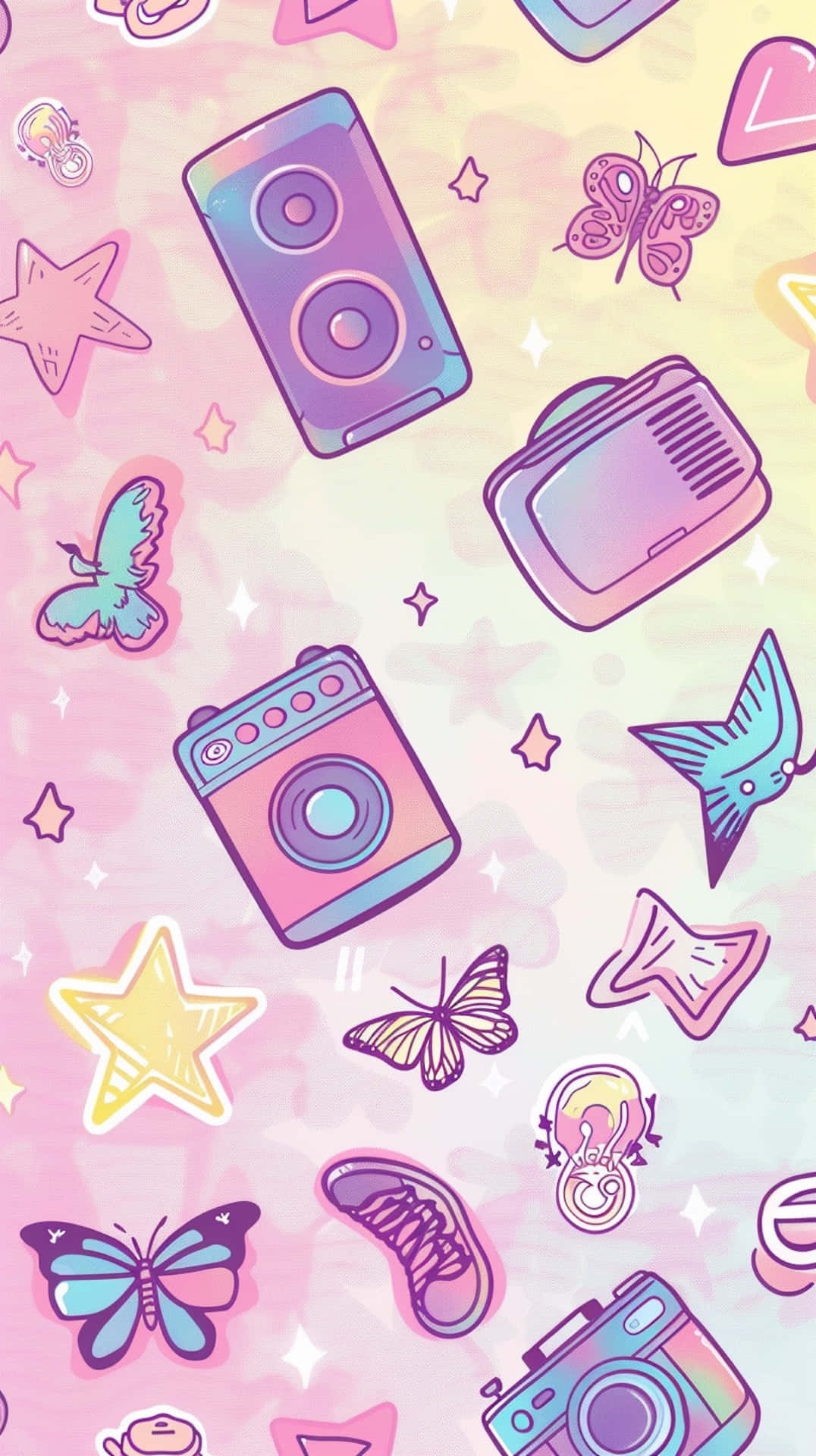 00s Aesthetic, pastel gradient, cute cartoon gadgets, Full HD Phone Wallpaper