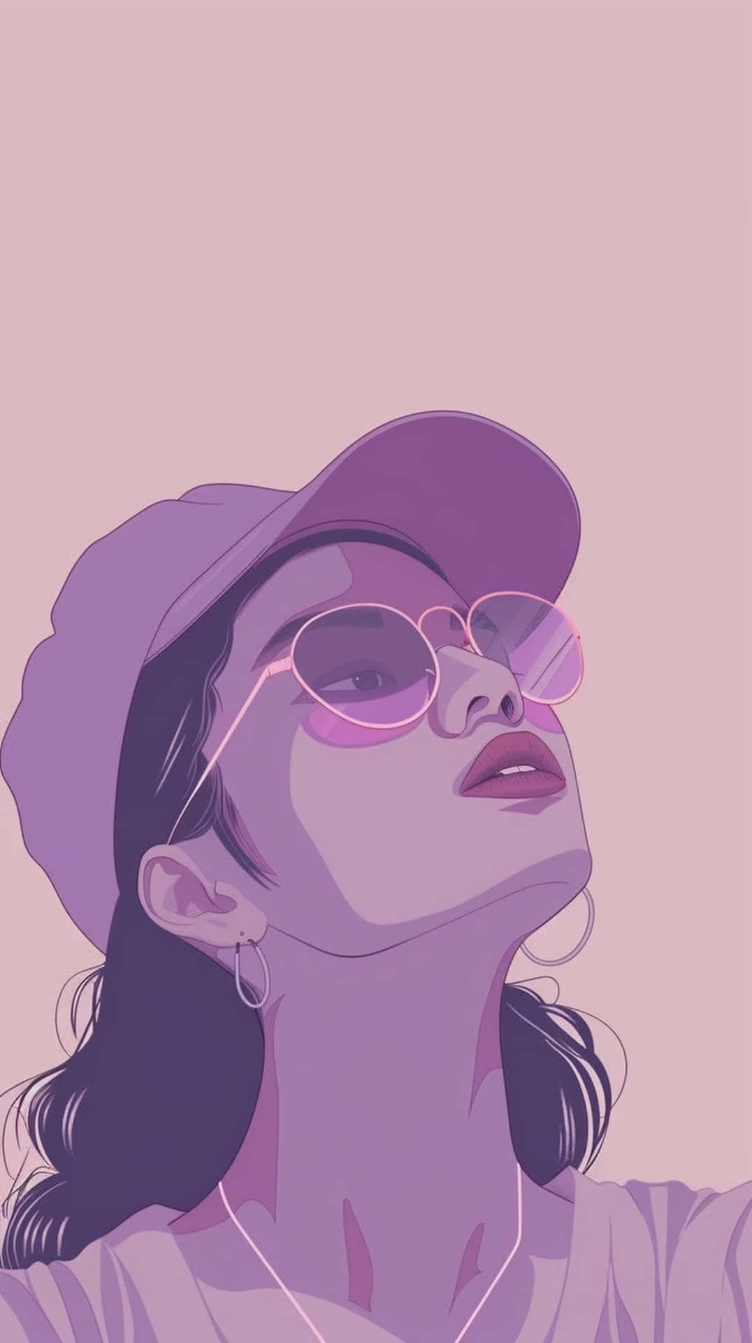 retro purple aesthetic, woman illustration, cap, Full HD Phone Wallpaper