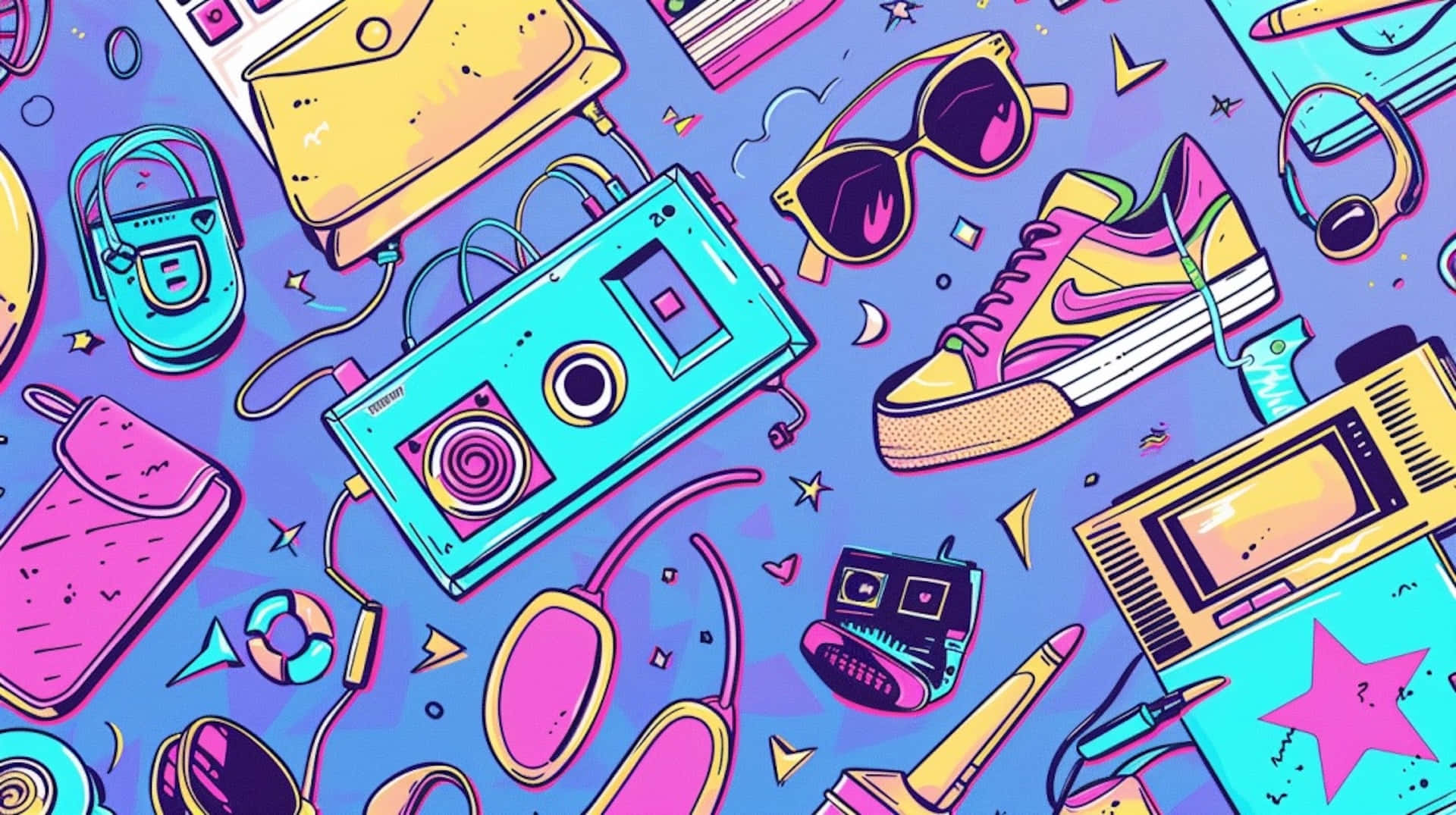 neon purple, pink, digital collage, Full HD Desktop Wallpaper