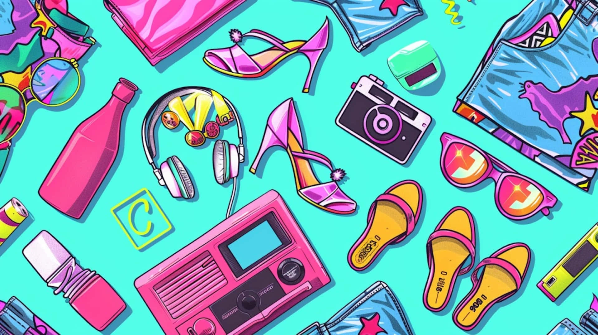 00s retro fashion, tech items, pink heels, Full HD Desktop Wallpaper