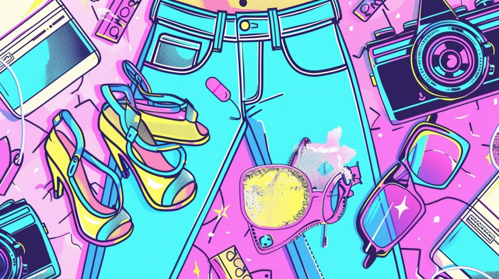 00s, retro-futuristic, neon pink, Full HD Desktop Wallpaper