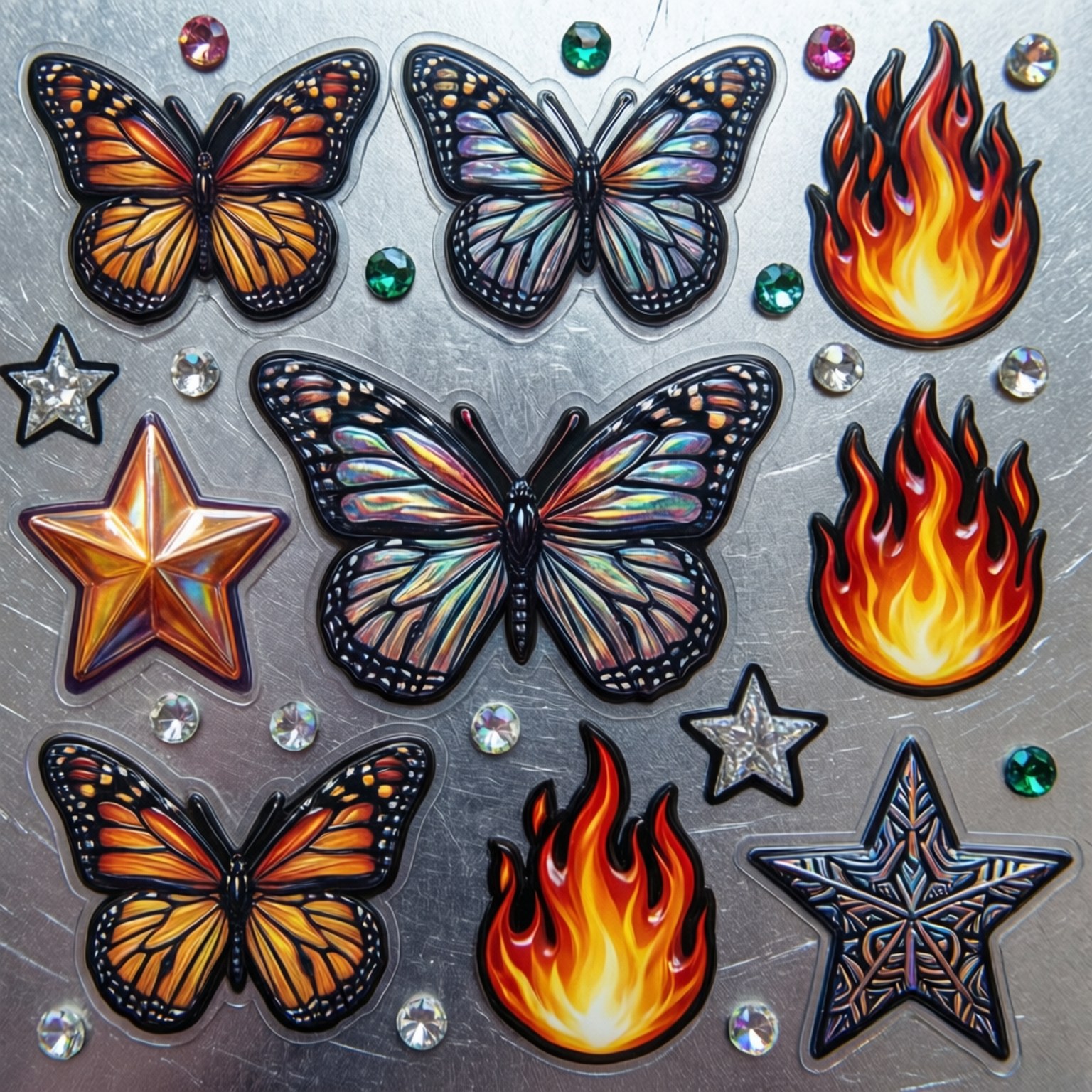 Y2K sticker designs, stars, butterflies, HD Desktop Wallpaper