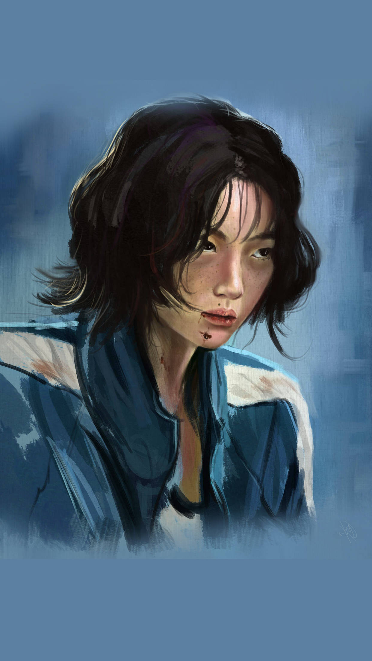 067 Squid Game, short haired player, dark tousled hair, Full HD Phone Wallpaper
