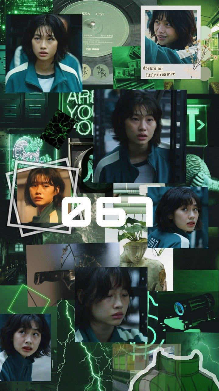 Aesthetic Green Player 067 Squid Game, green-toned, young woman, HD Phone Wallpaper