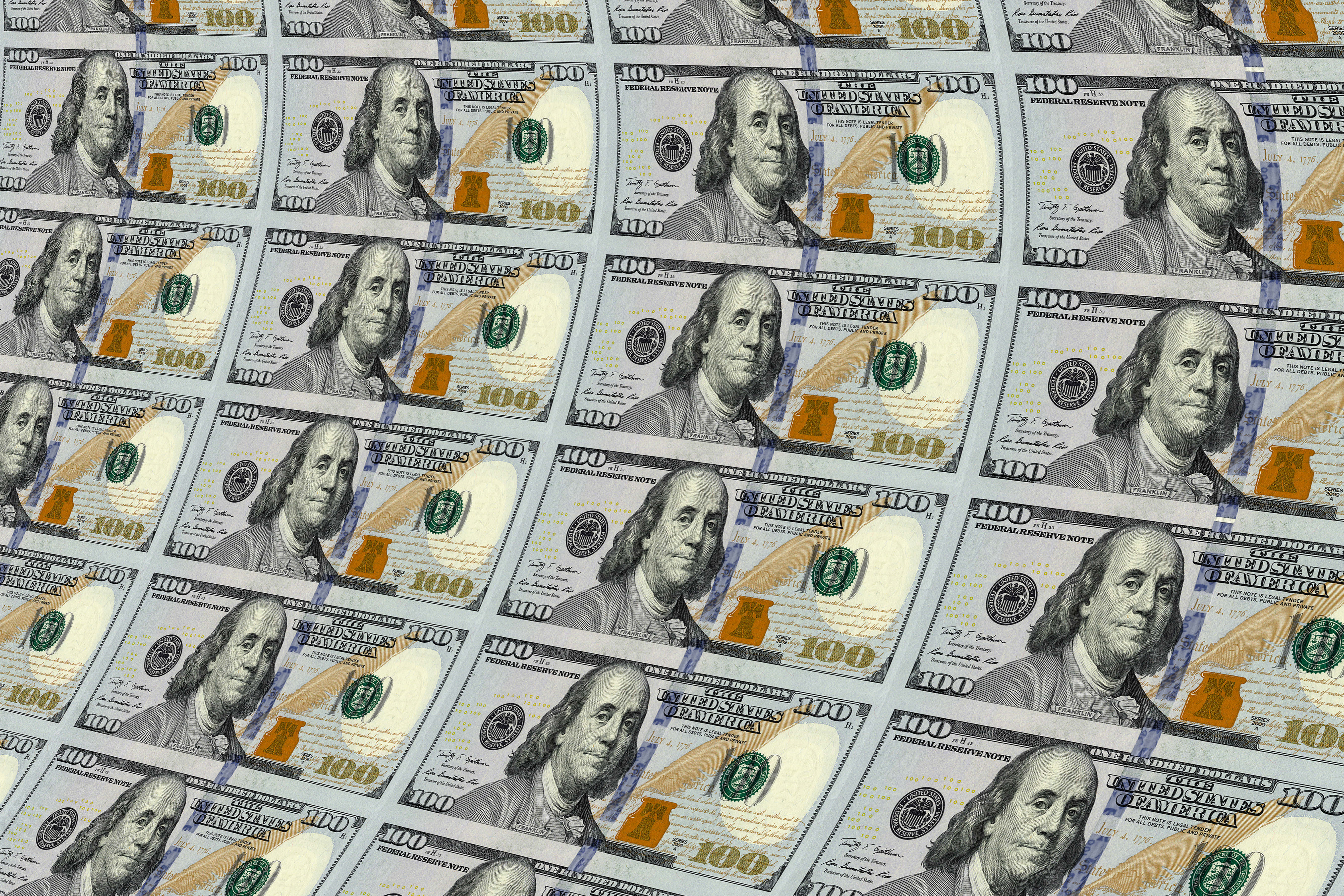 100 Dollar Bill, green, beige, 5K Desktop Wallpaper