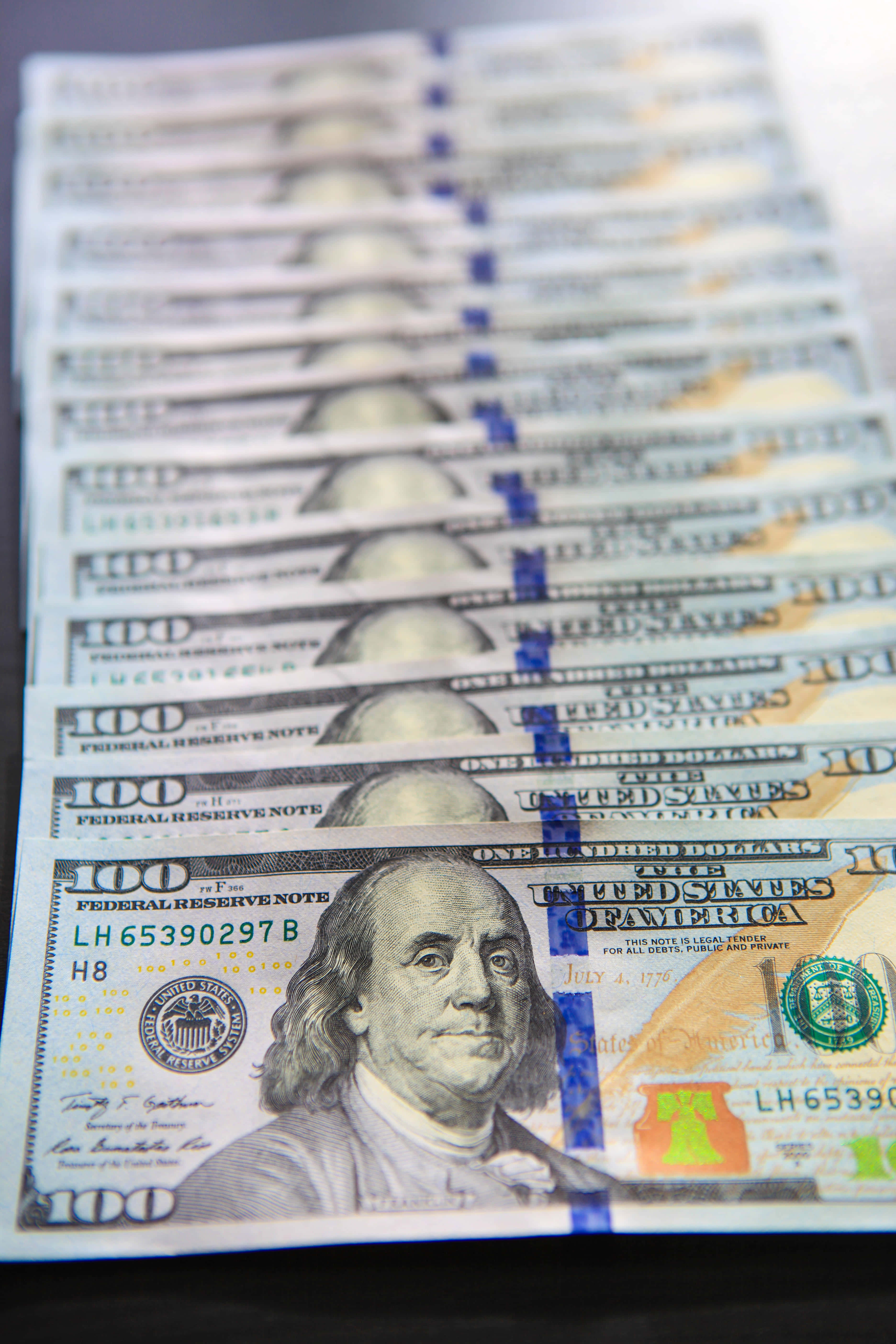 100 Dollar Bill, blue bands, crisp, 5K Phone Wallpaper
