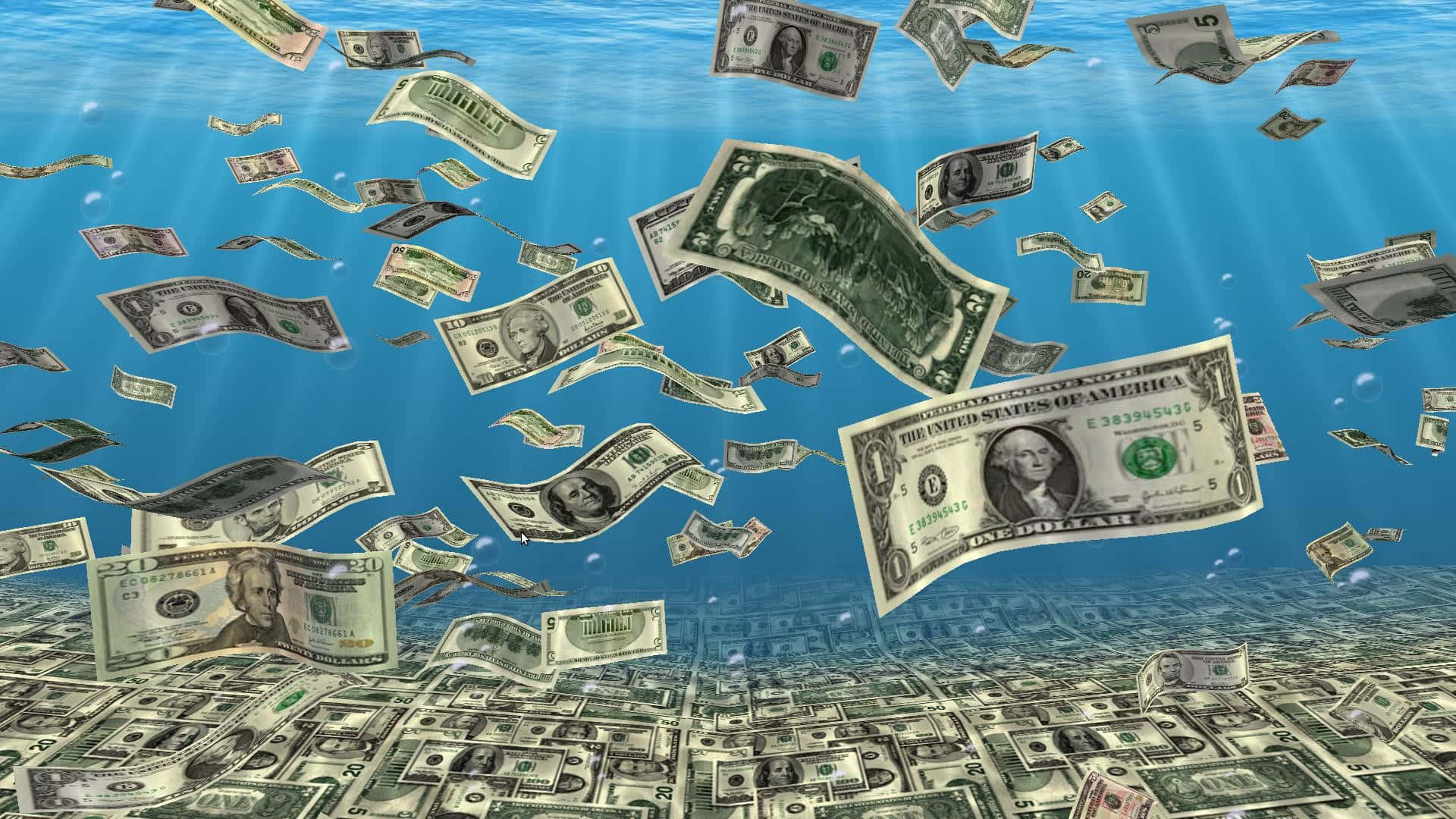 100 Dollar Bill, ocean, sunlit blue ocean, Full HD Desktop Wallpaper