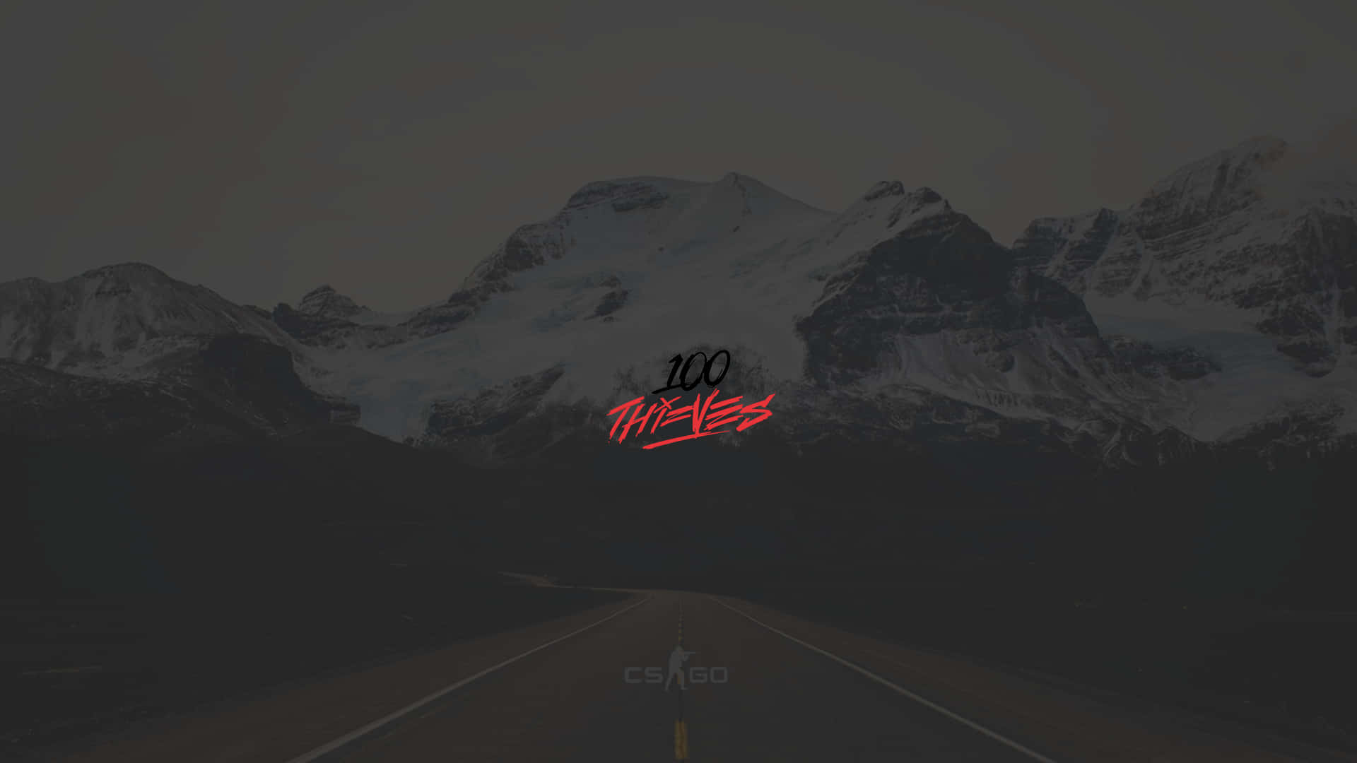 100 Thieves, snow-capped mountains, dark road, Full HD Desktop Wallpaper
