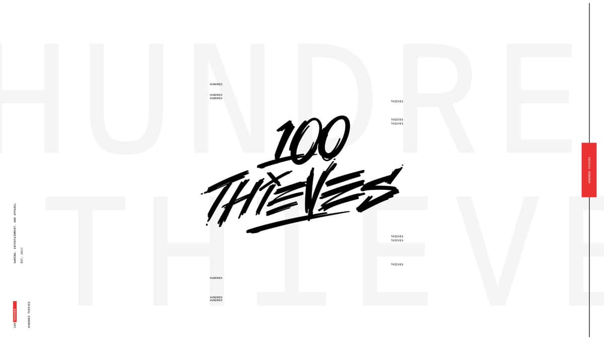 100 Thieves, black brushstroke logo, minimalist white background, SD Desktop Wallpaper