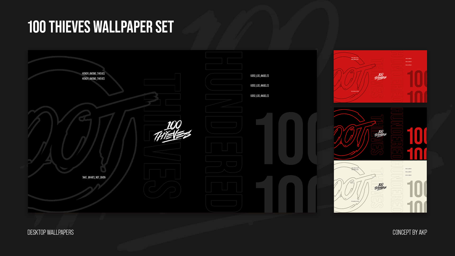 100 Thieves, black background, white typography, Full HD Desktop Wallpaper