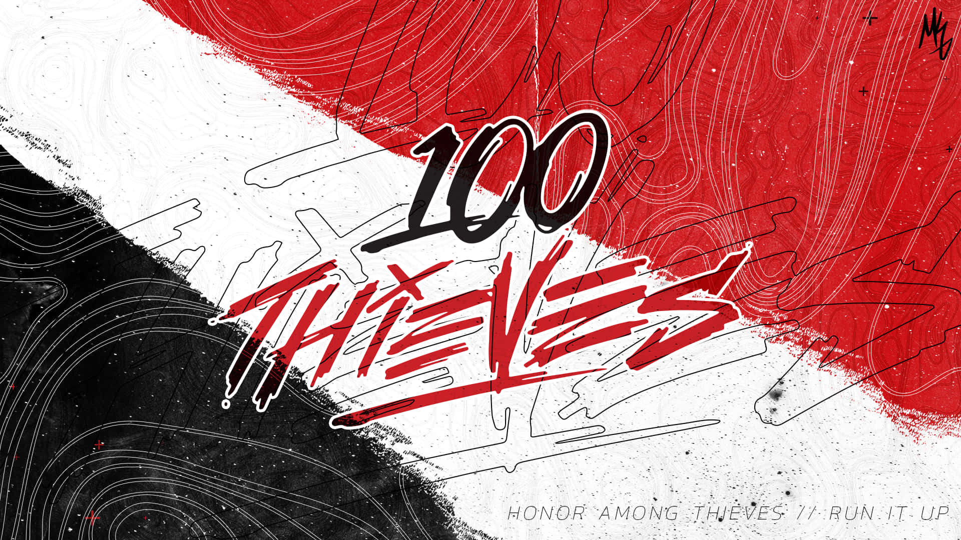 100 Thieves, red white and black, graffiti-style text, Full HD Desktop Wallpaper