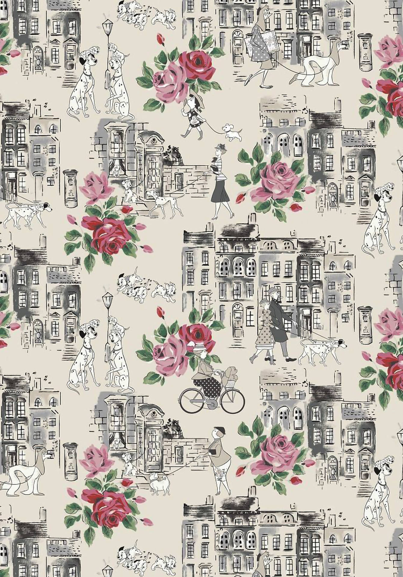 101 Dalmatians, dalmatians, roses, Full HD Phone Wallpaper