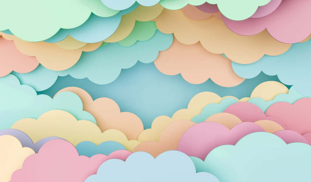 1024x600, pastel-colored paper clouds, soft gradients, SD Desktop Wallpaper