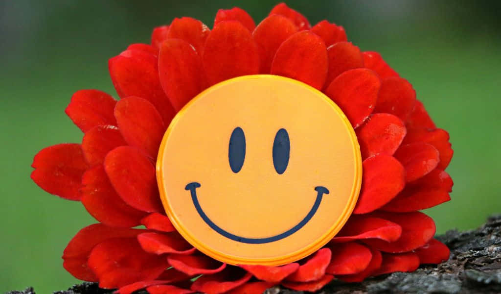 smiley face, red flower, bright yellow, SD Desktop Wallpaper