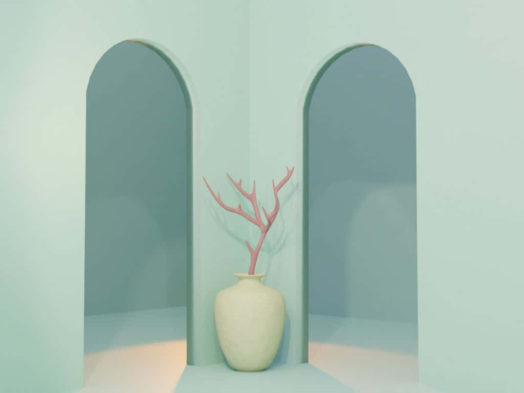 1024x768, white vase, pink coral branch, SD Desktop Wallpaper