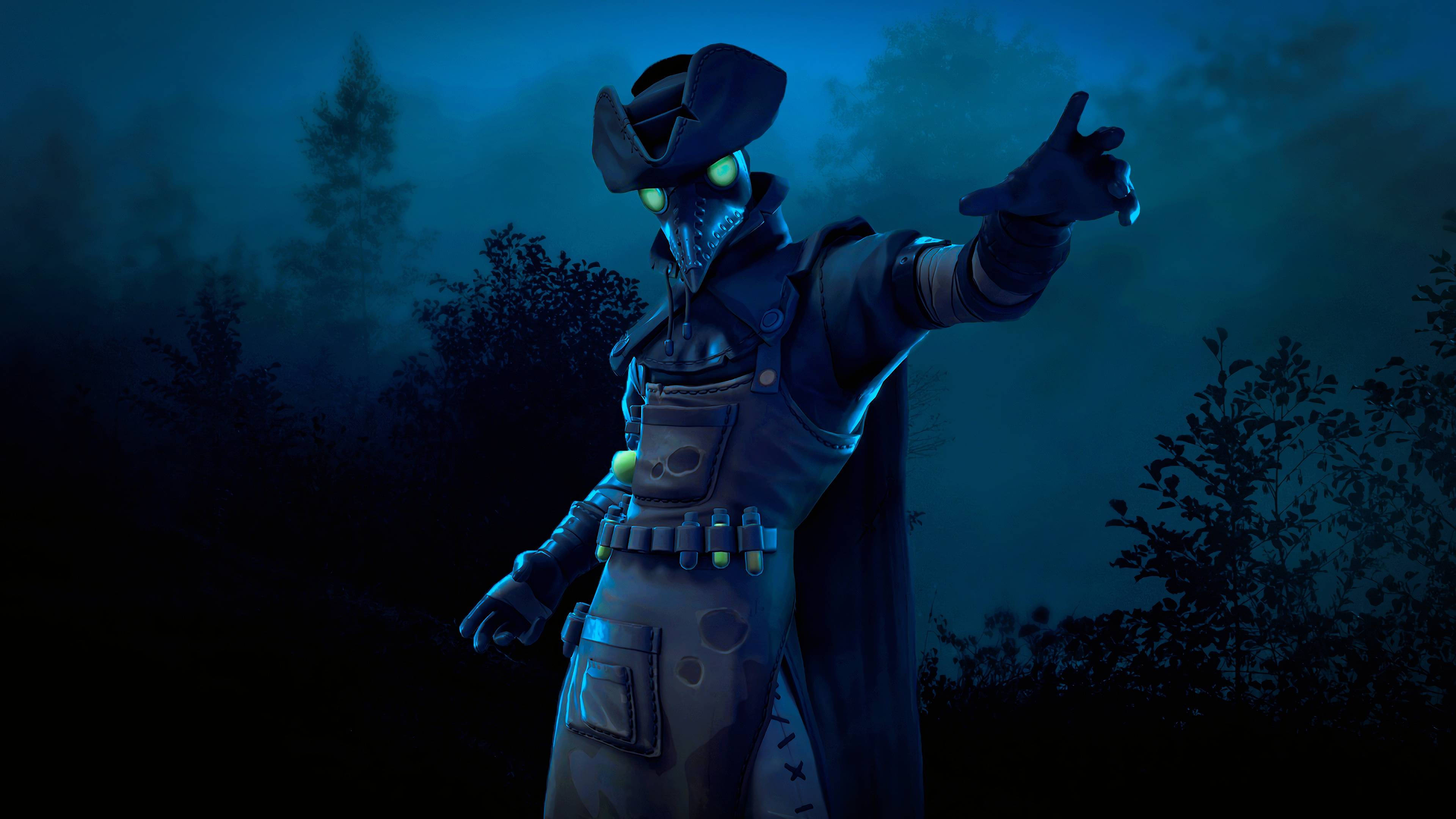 Fortnite, plague doctor, misty forest, 4K Desktop Wallpaper