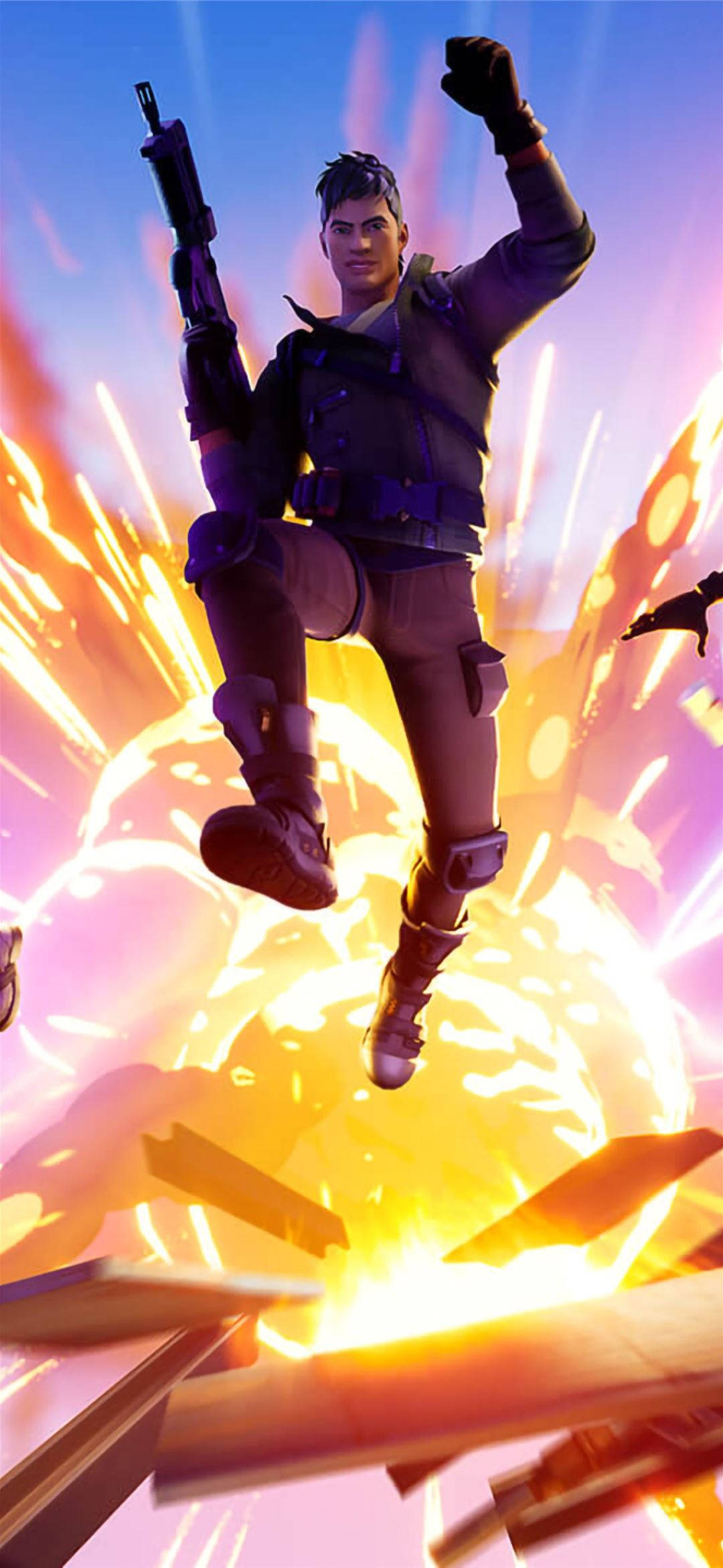 Fortnite, character, fiery explosion, Full HD Phone Wallpaper