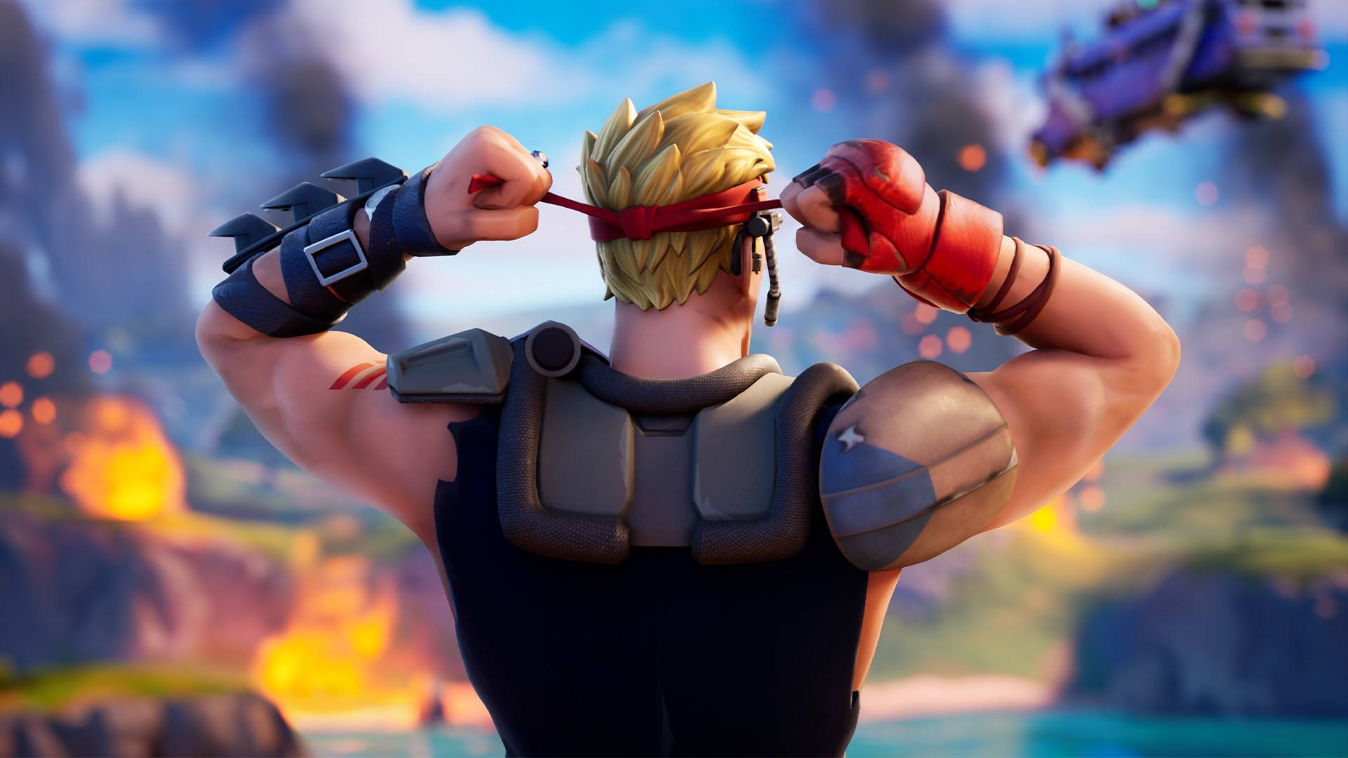 Fortnite, muscular character, spiky blonde hair, Full HD Desktop Wallpaper