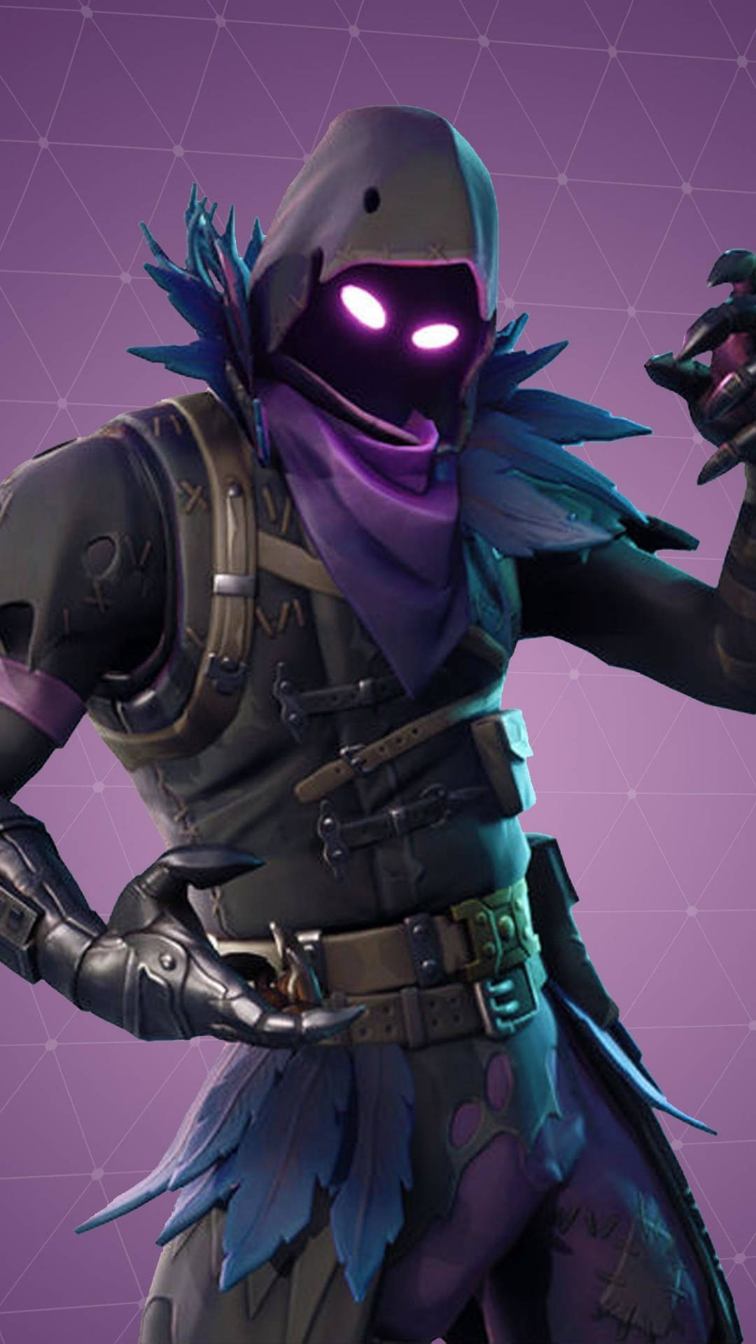 1080 Fortnite, glowing purple eyes, feathered hood, Full HD Phone Wallpaper