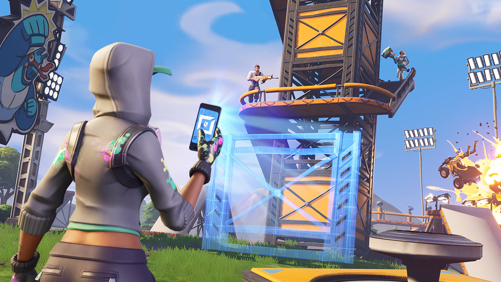 Fortnite, hoodie, glowing phone, Full HD Desktop Wallpaper