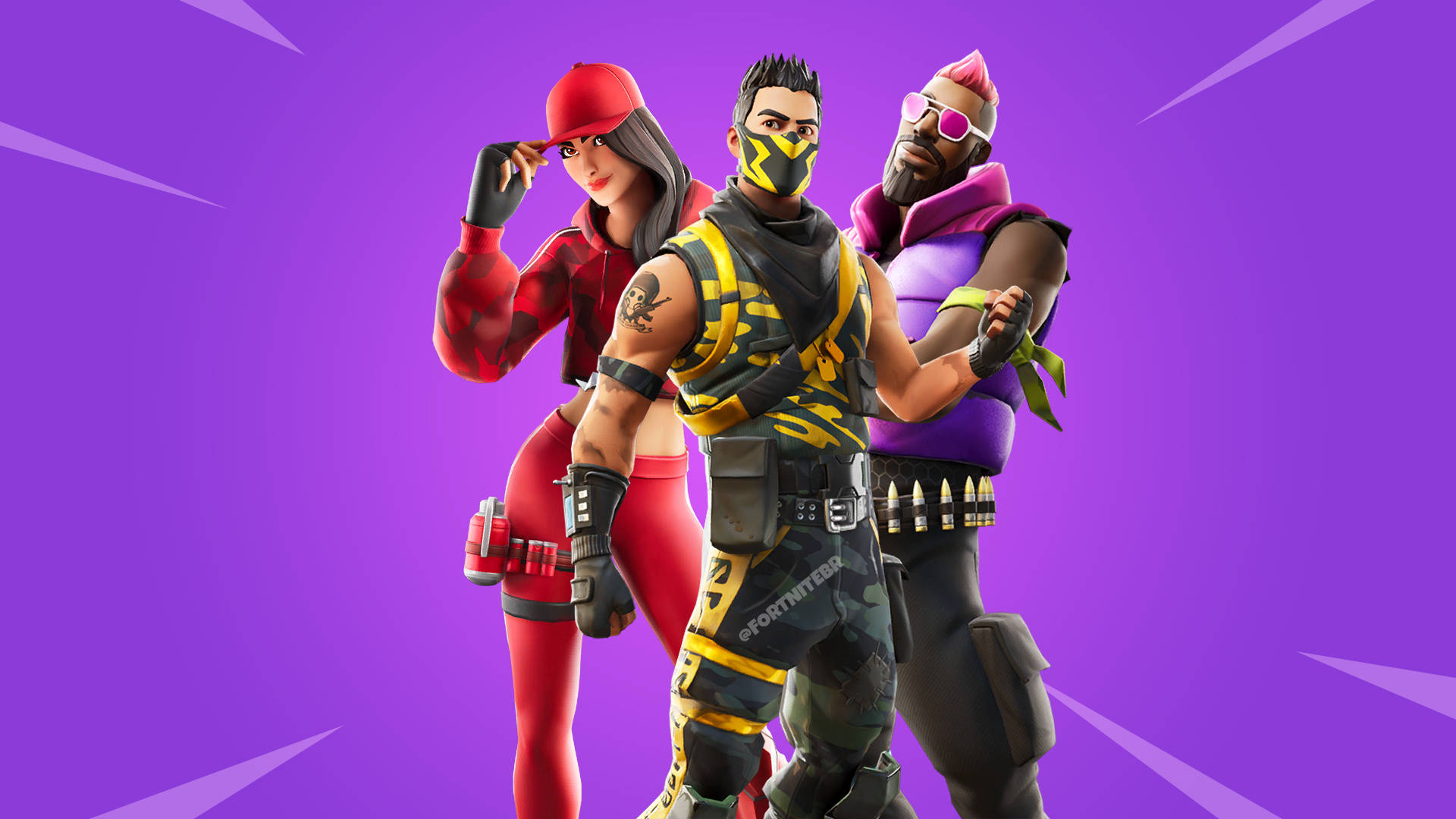 Fortnite, vibrant purple background, dynamic light streaks, Full HD Desktop Wallpaper