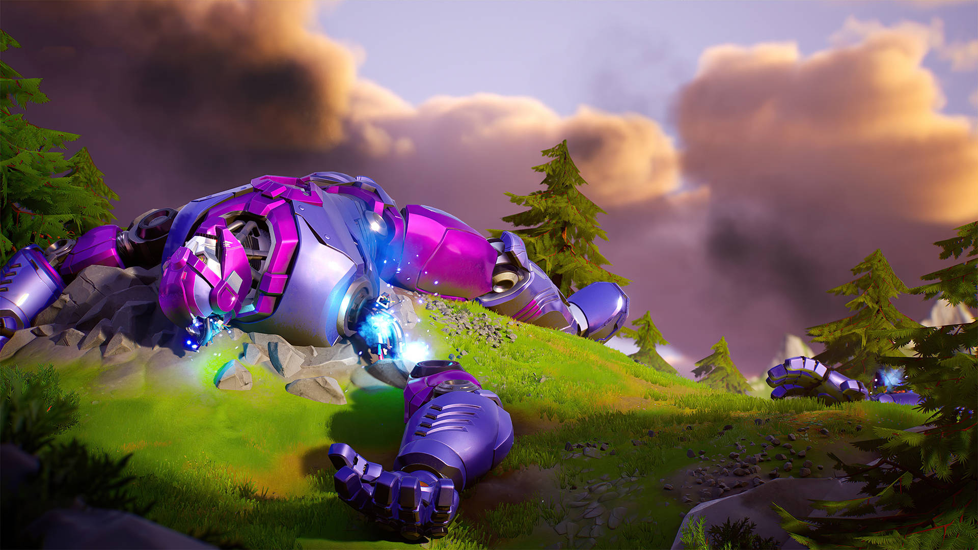 1080 Fortnite, 1920 x 1080, purple and blue mech, Full HD Desktop Wallpaper