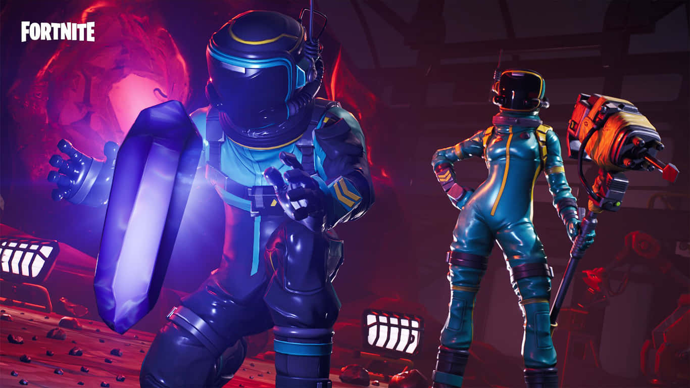 Fortnite, futuristic blue suits, glowing shield, HD Desktop Wallpaper