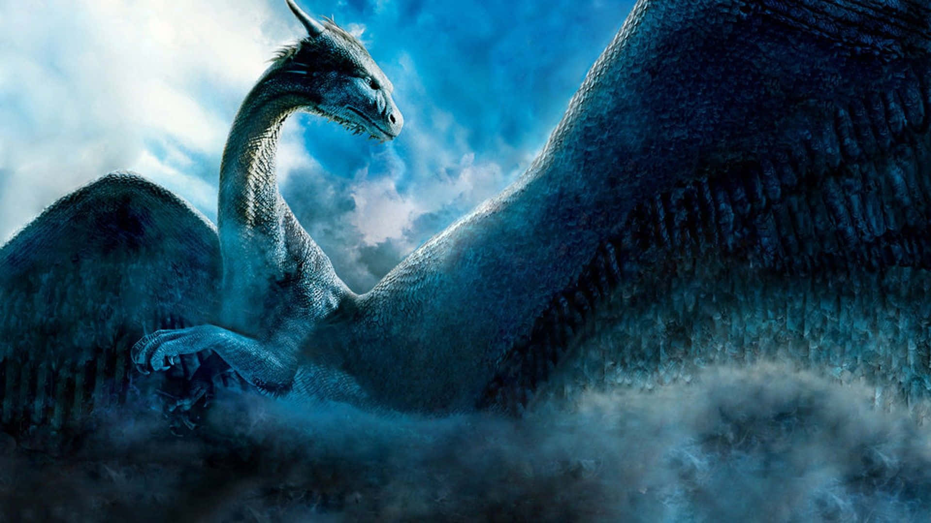 1080p dragon, blue-scaled dragon, fiery trees, Full HD Desktop Wallpaper