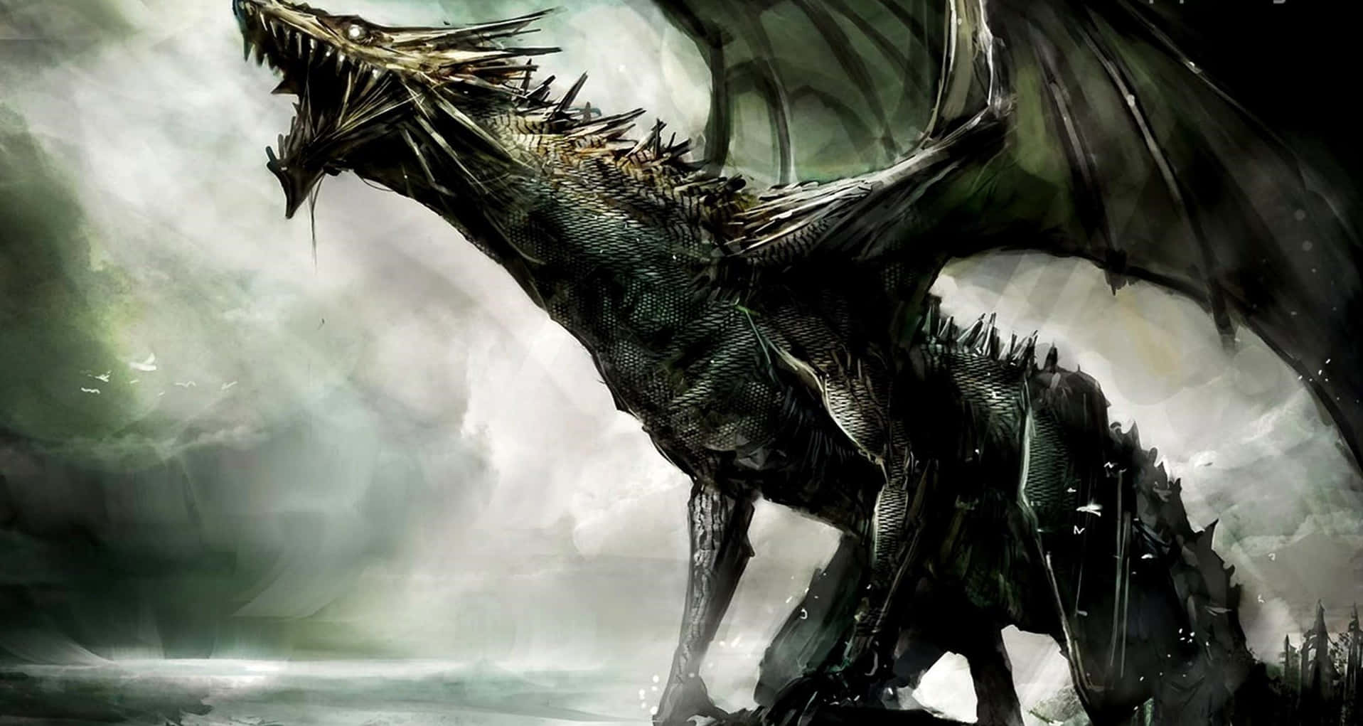 dragon, wings, water, HD Desktop Wallpaper