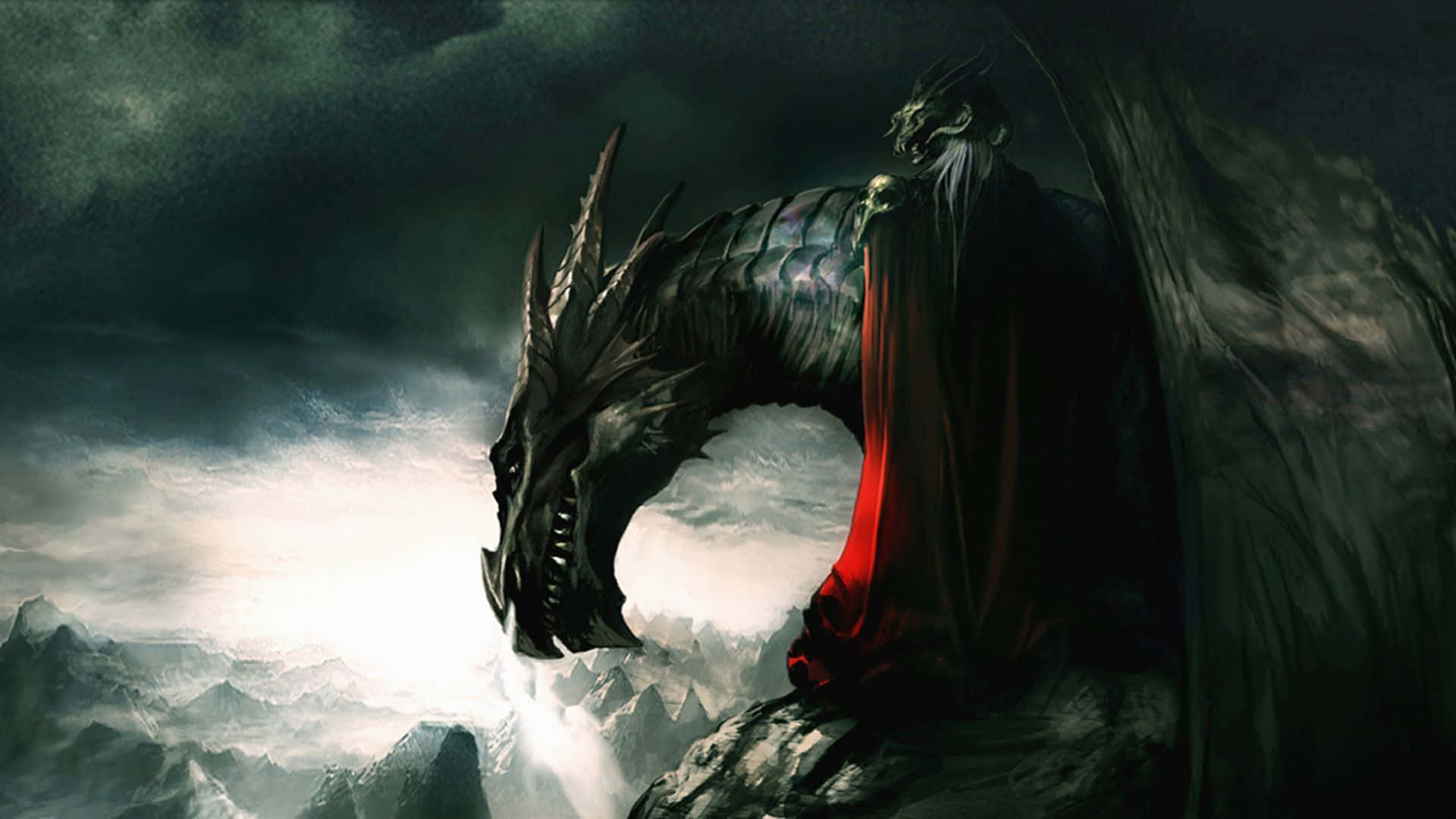 1080p Dragon, dark dragon, red cloak, Full HD Desktop Wallpaper