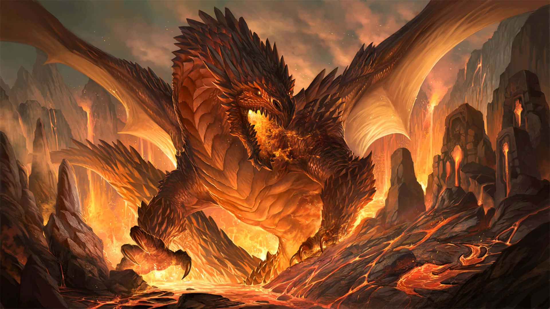 1080p Dragon, fiery dragon, glowing eyes, Full HD Desktop Wallpaper
