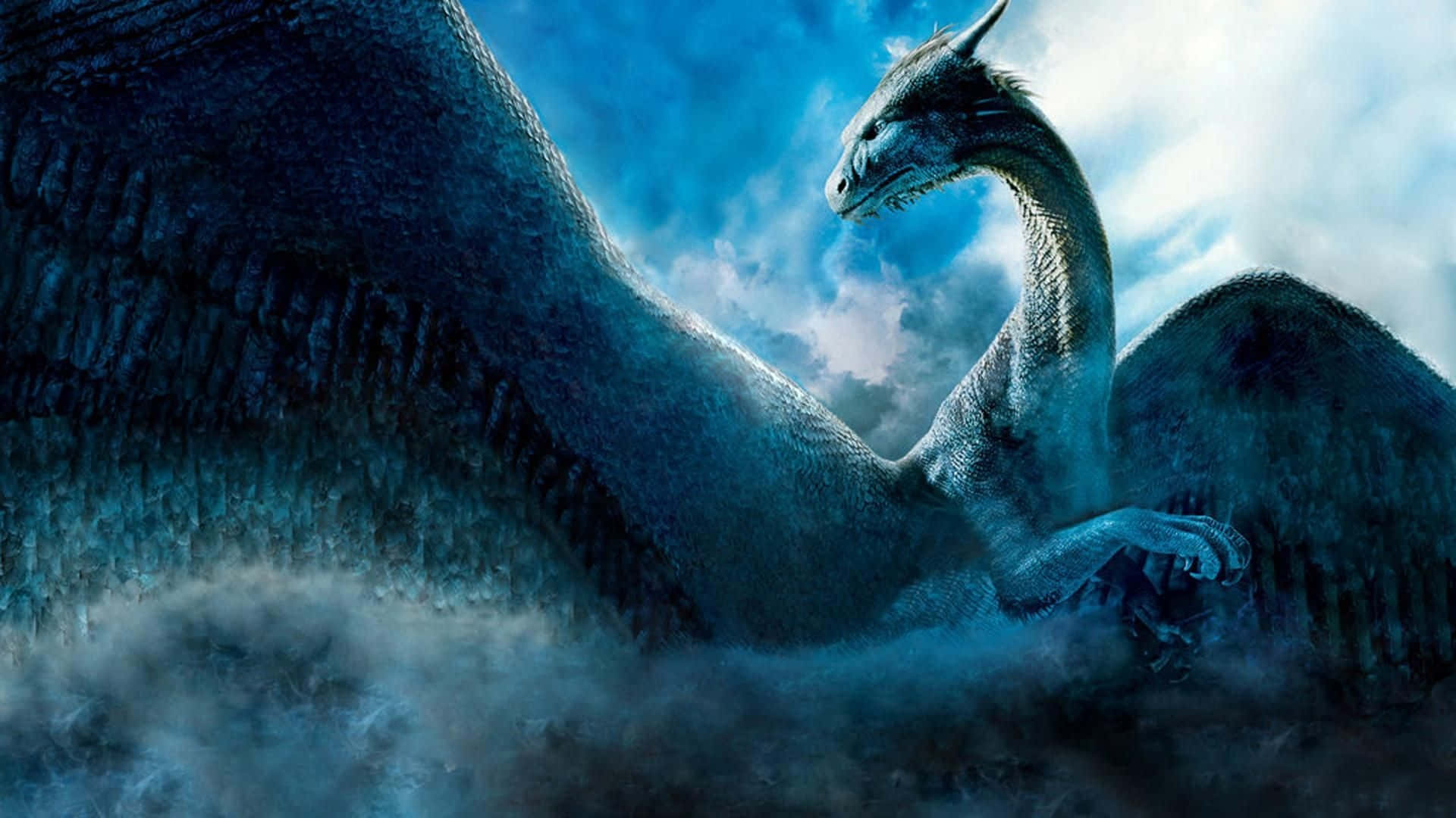 dragon, blue-scaled, outstretched wings, Full HD Desktop Wallpaper