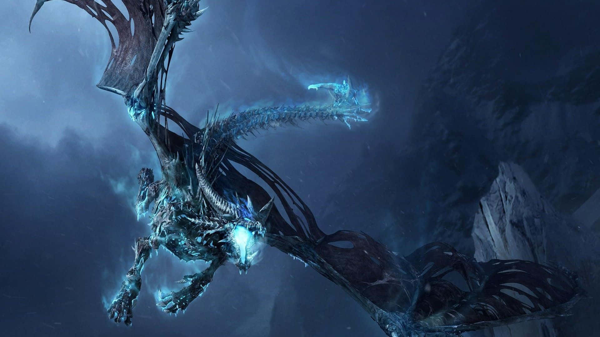1080p dragon, ice dragon, glowing blue scales, Full HD Desktop Wallpaper