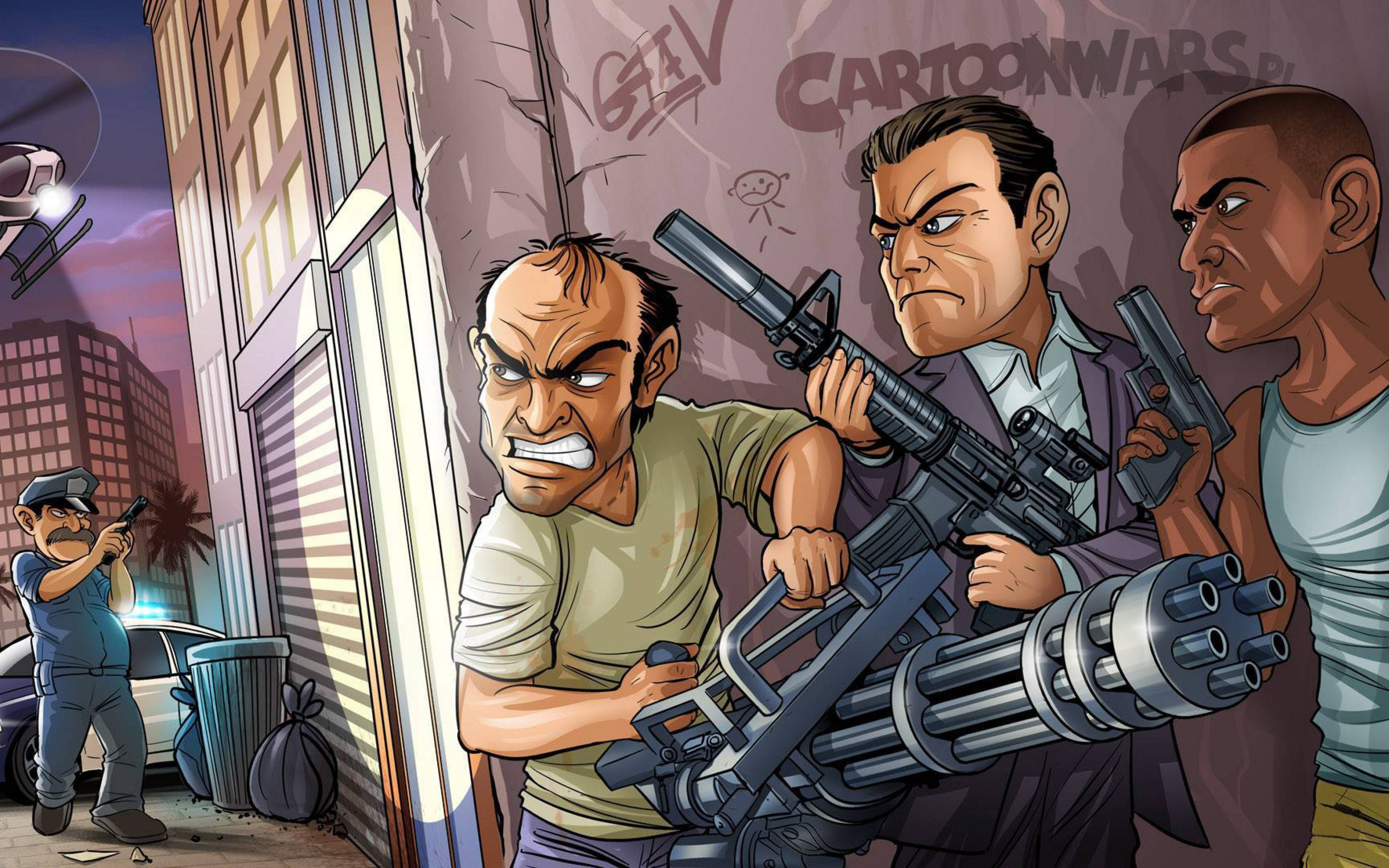 1080p GTA 5, cartoon, gangsters, 4K Desktop Wallpaper
