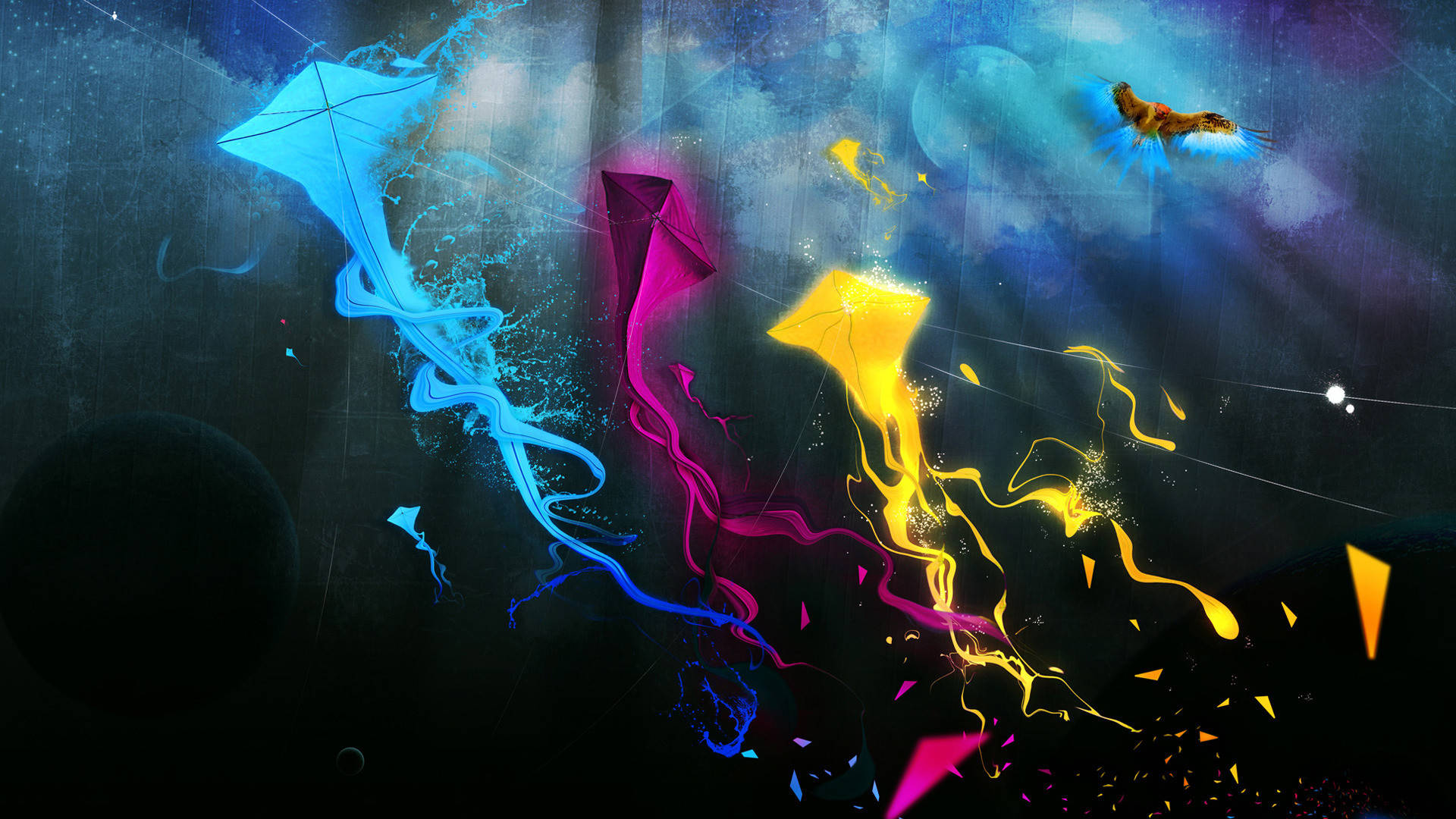 kites, eagle, cosmic night sky, Full HD Desktop Wallpaper