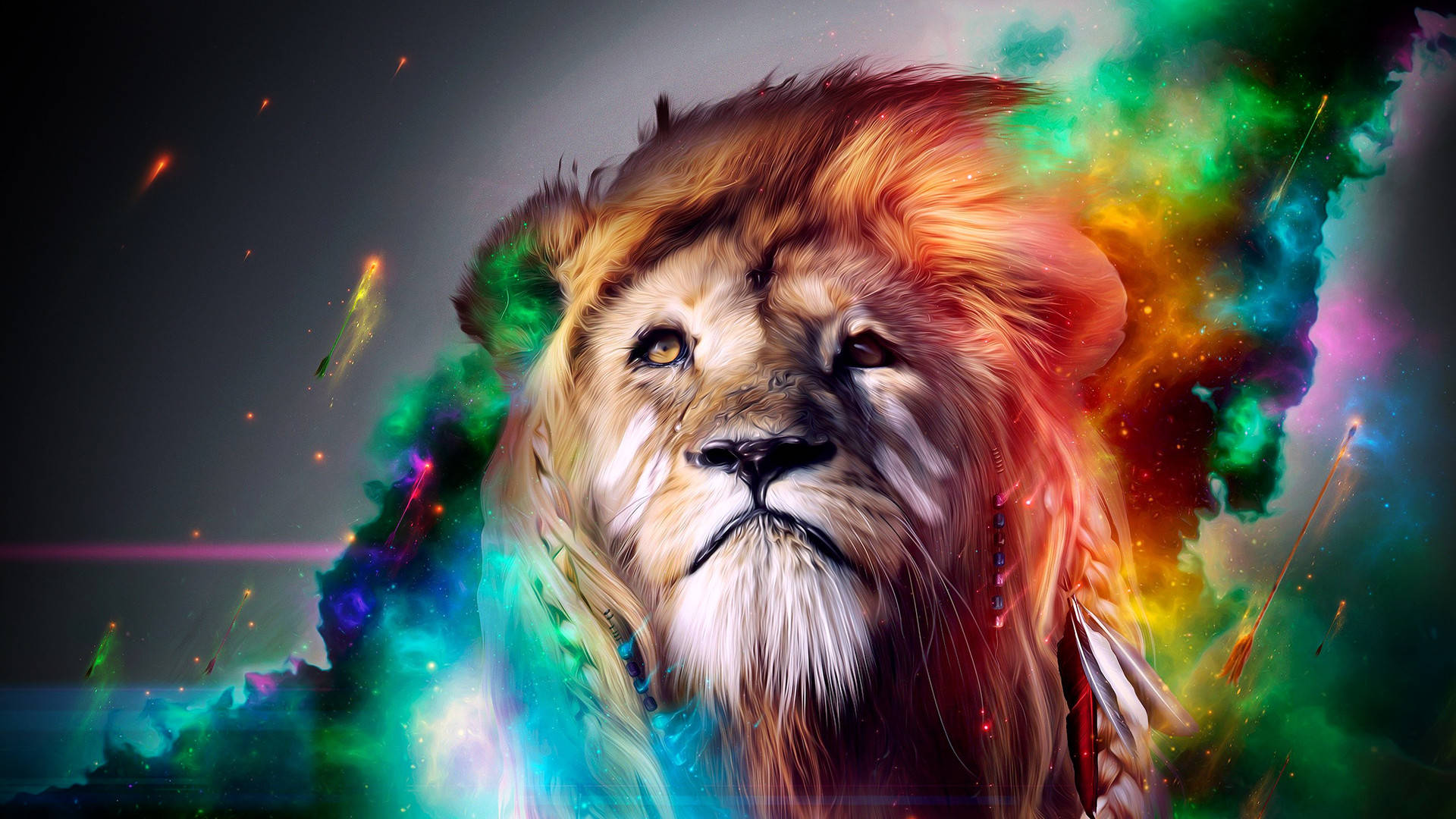 lion, cosmic nebula, swirling rainbow colors, Full HD Desktop Wallpaper