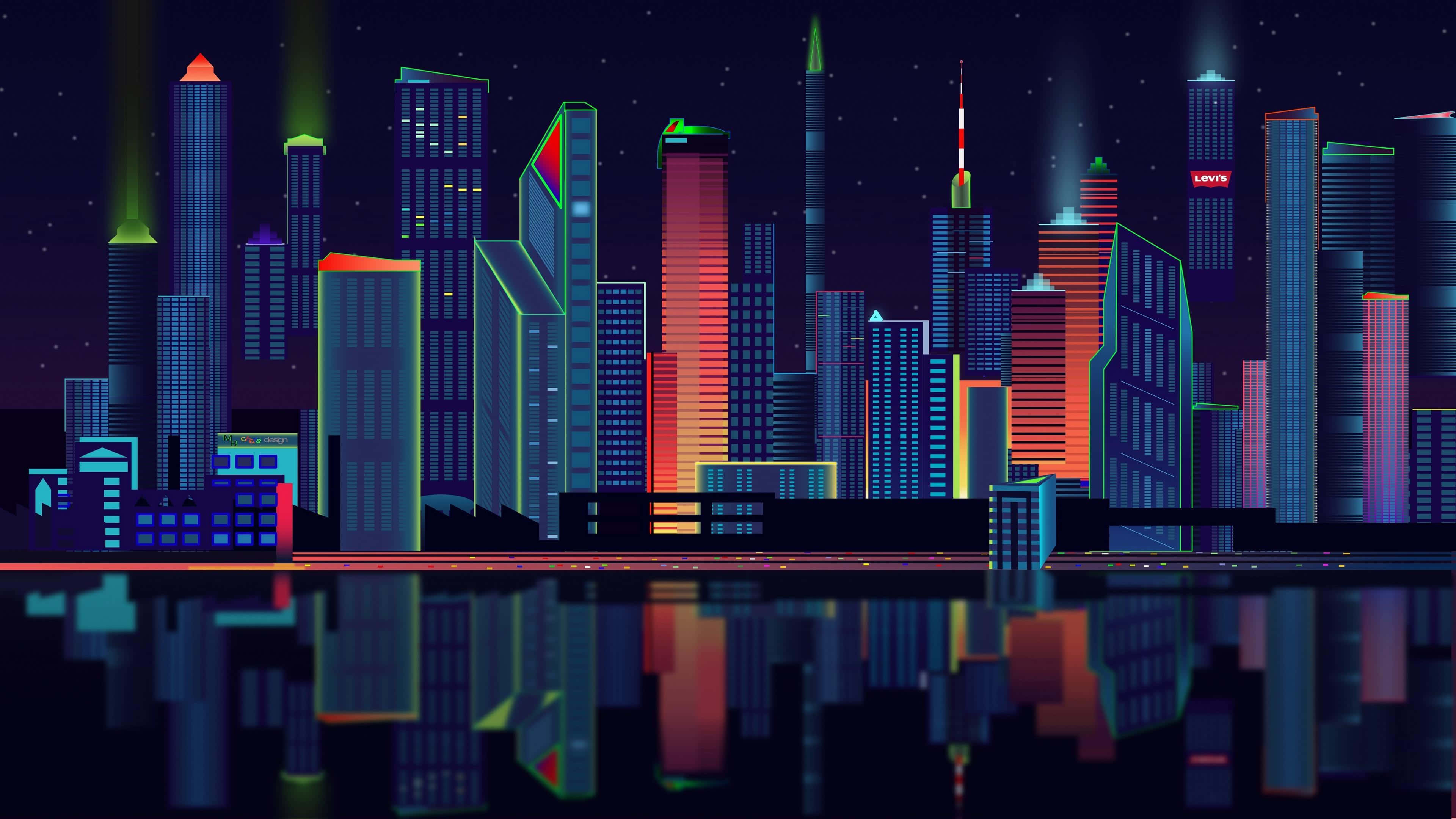 3840x2160, 4K, neon-lit city skyline, 4K Desktop Wallpaper