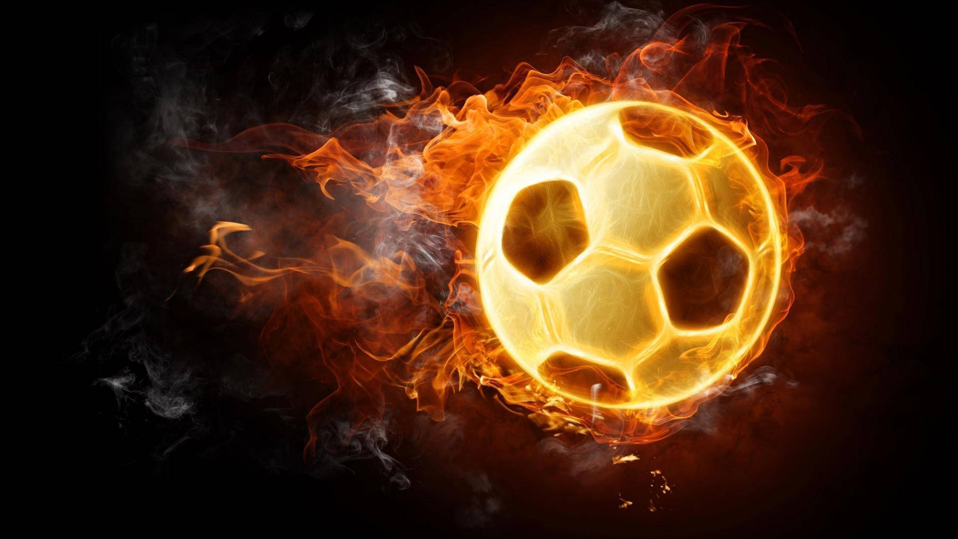 1080p HD, flaming soccer ball, vibrant orange flames, Full HD Desktop Wallpaper