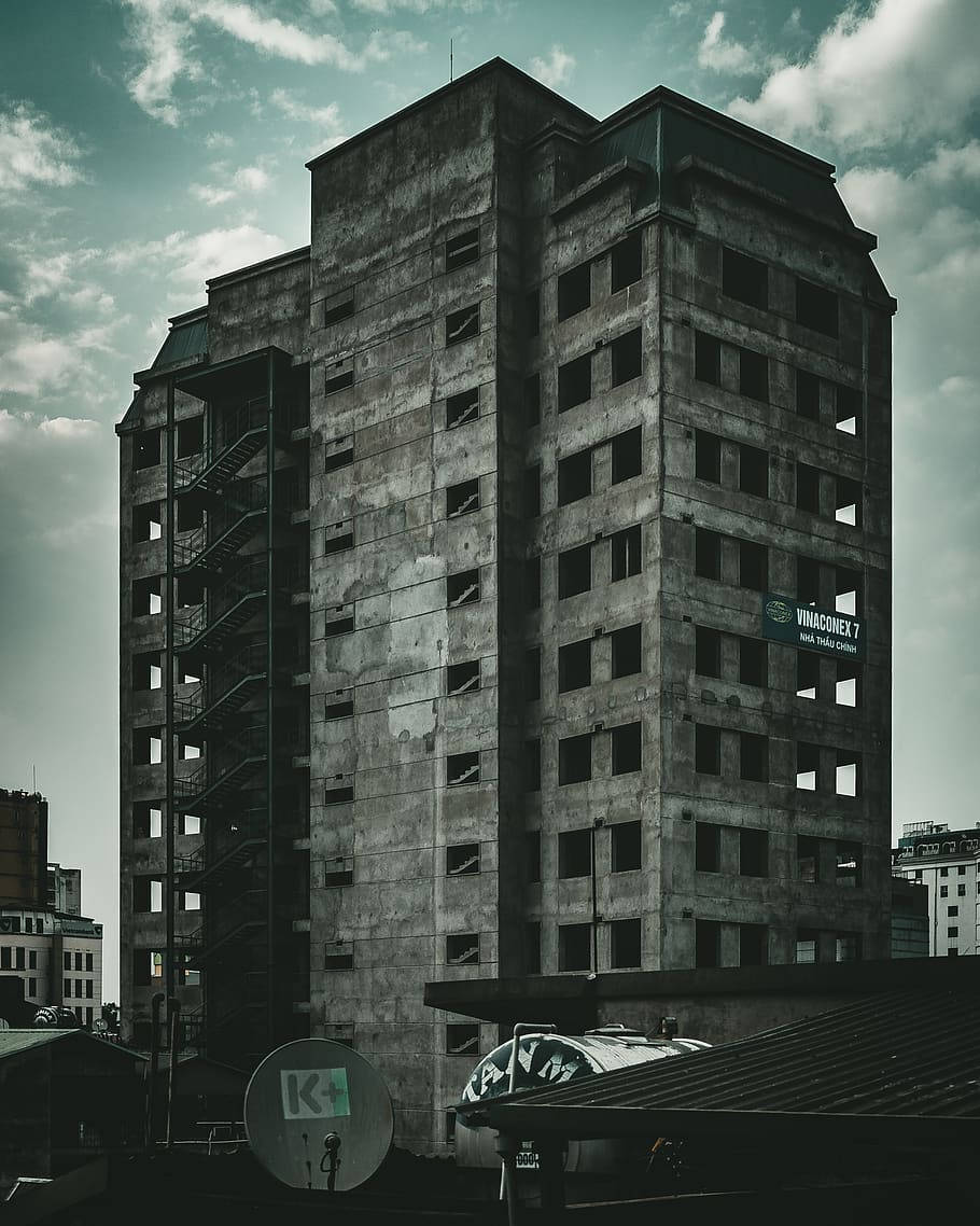 1080p HD, abandoned building, concrete building, SD Phone Wallpaper