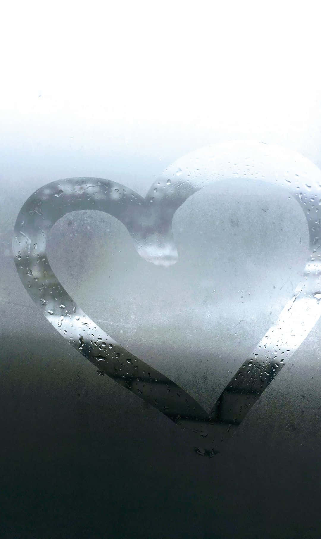 heart-shaped window etching, raindrops, soft gray sky, HD Phone Wallpaper