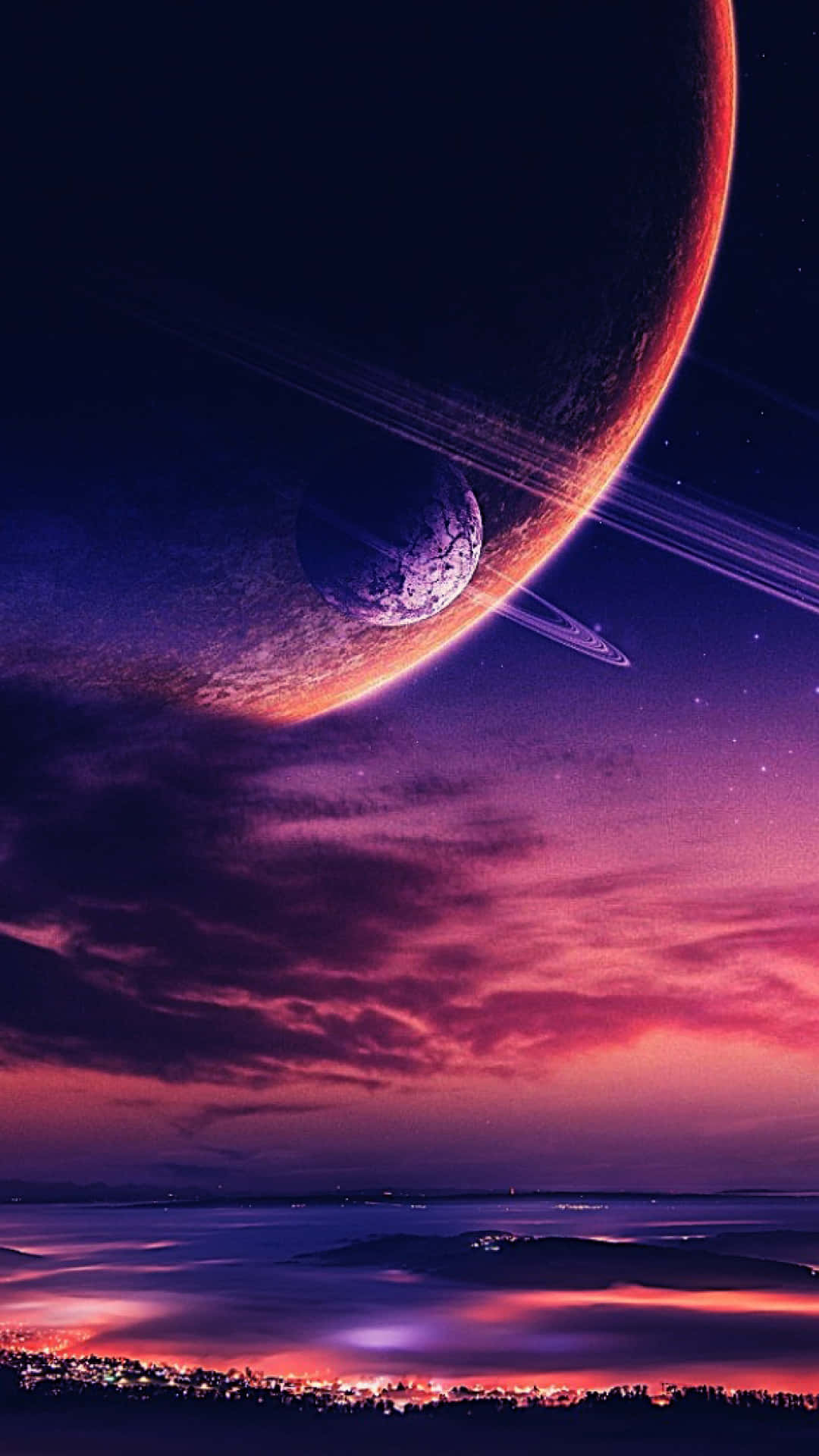 1080x1920, giant ringed planet, misty landscape, Full HD Phone Wallpaper