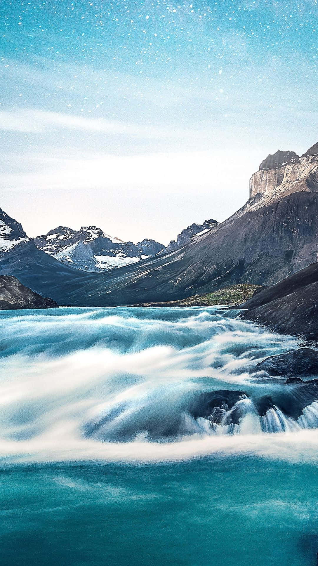 1080x1920, turquoise river rapids, rugged snow-capped mountains, Full HD Phone Wallpaper
