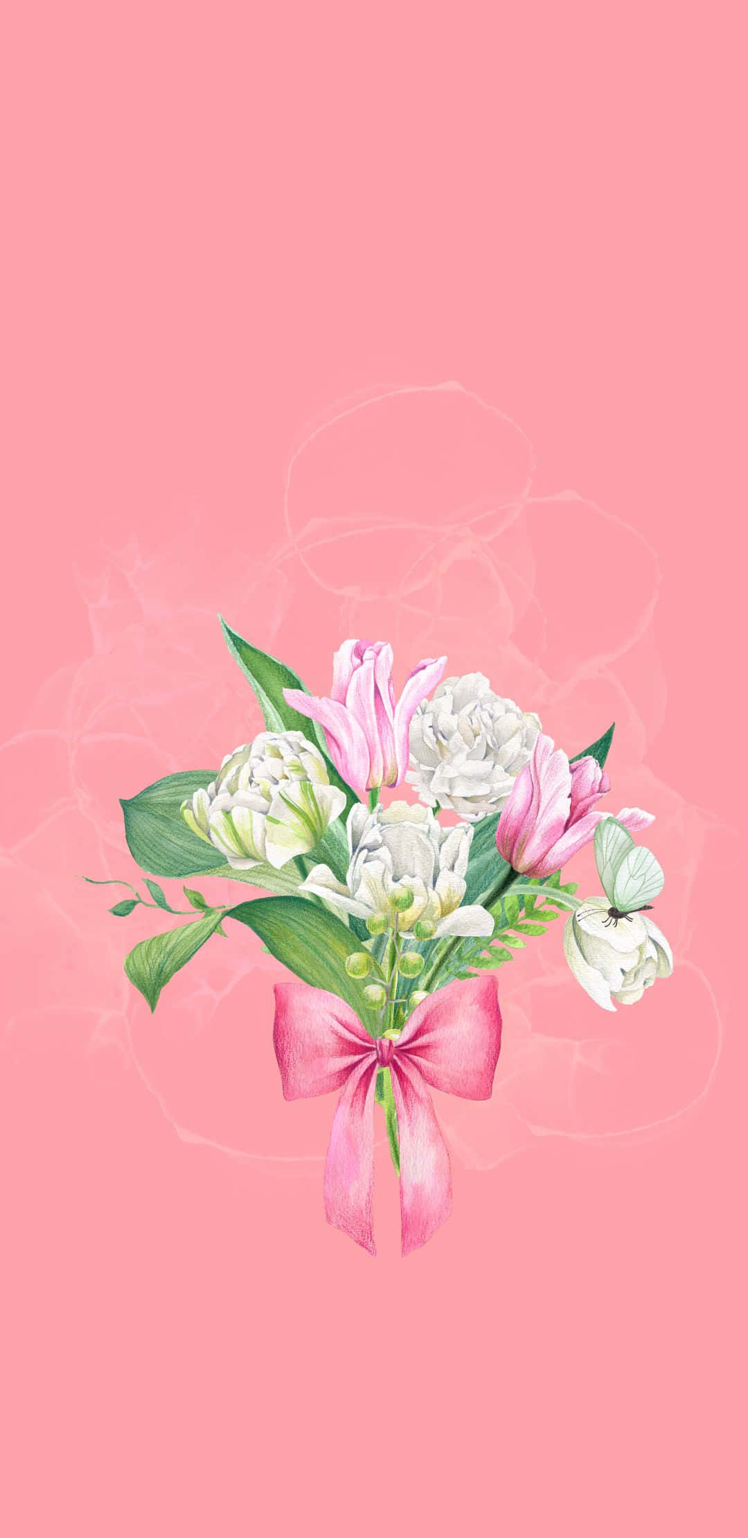 pink and white flowers, pink bow, soft pink background, Full HD Phone Wallpaper