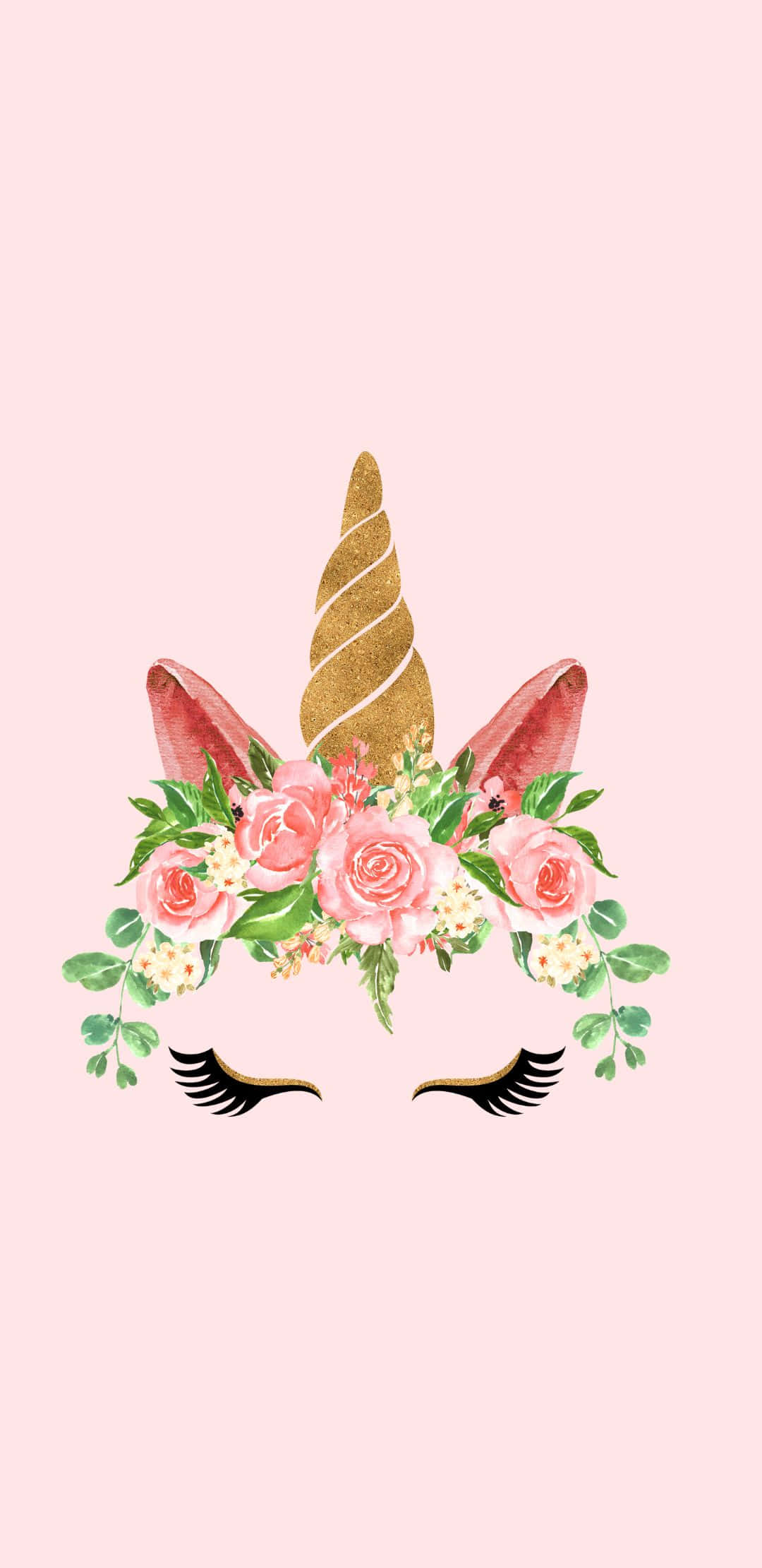 unicorn head, glittery gold horn, pink roses, Full HD Phone Wallpaper