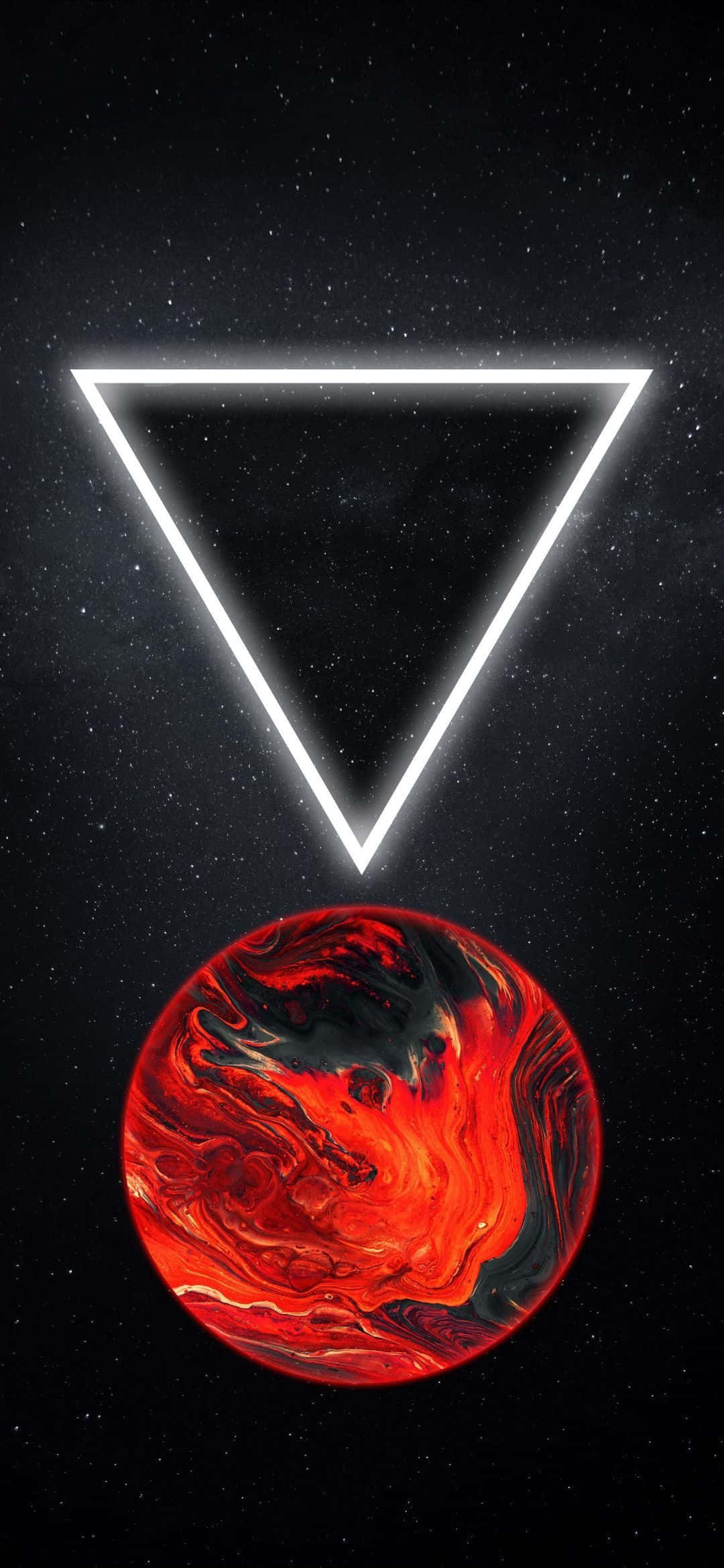 1080x2340 4K, glowing white triangle, swirling red and black planet, Full HD Phone Wallpaper