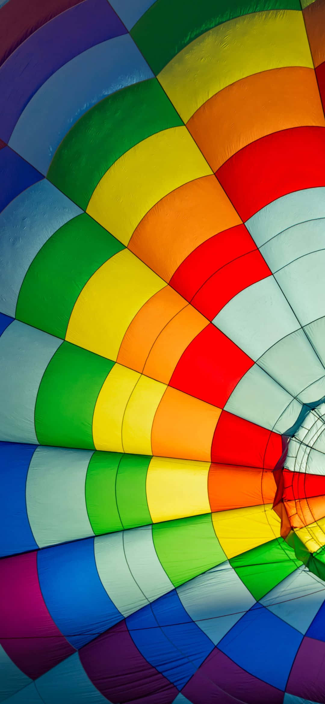 1080x2340, rainbow-colored hot air balloon, radial pattern, Full HD Phone Wallpaper