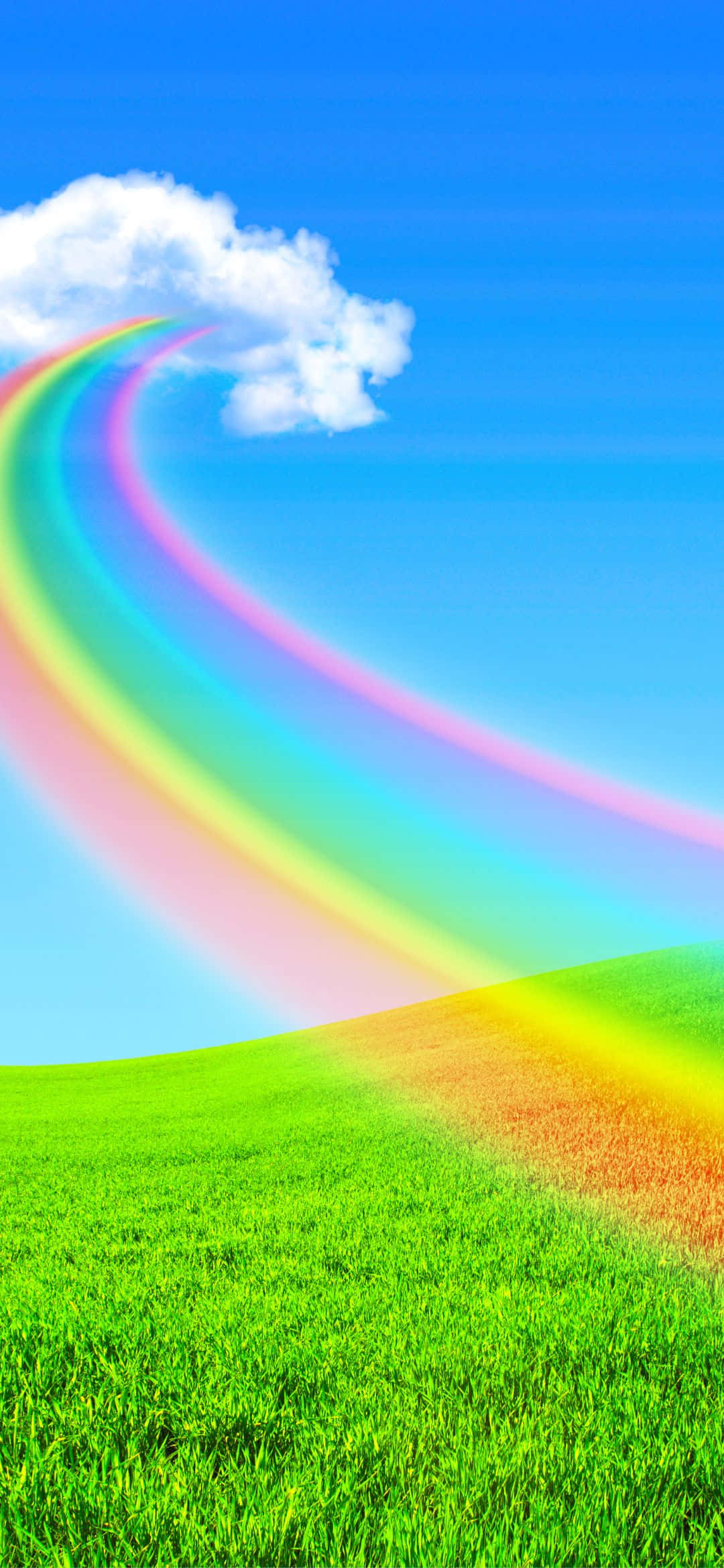 Electric Blue Sky, rainbow, fluffy white cloud, Full HD Phone Wallpaper